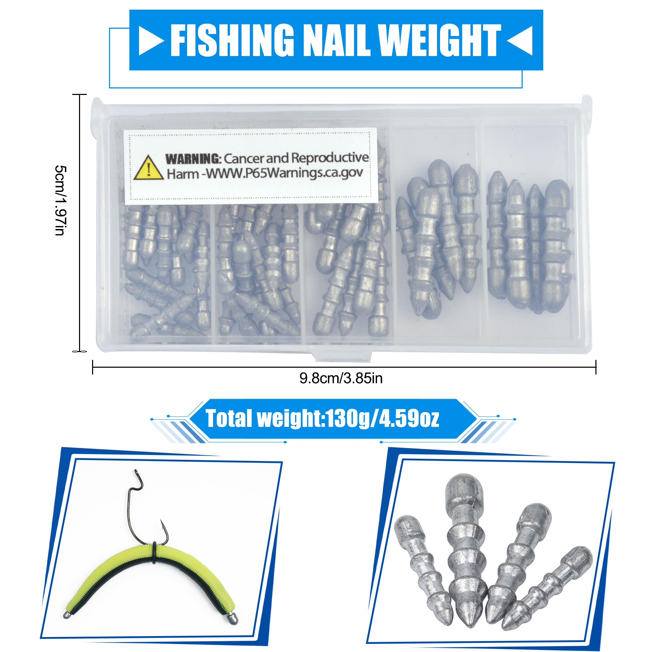 Kit de pesas de uñas de pesca, 50 piezas de plomos de inserción, pesas de gusano loco para pesca de lubina, señuelos de plástico suave, plomos de pesca de uñas, equipo de pesca de uñas, equipo de
