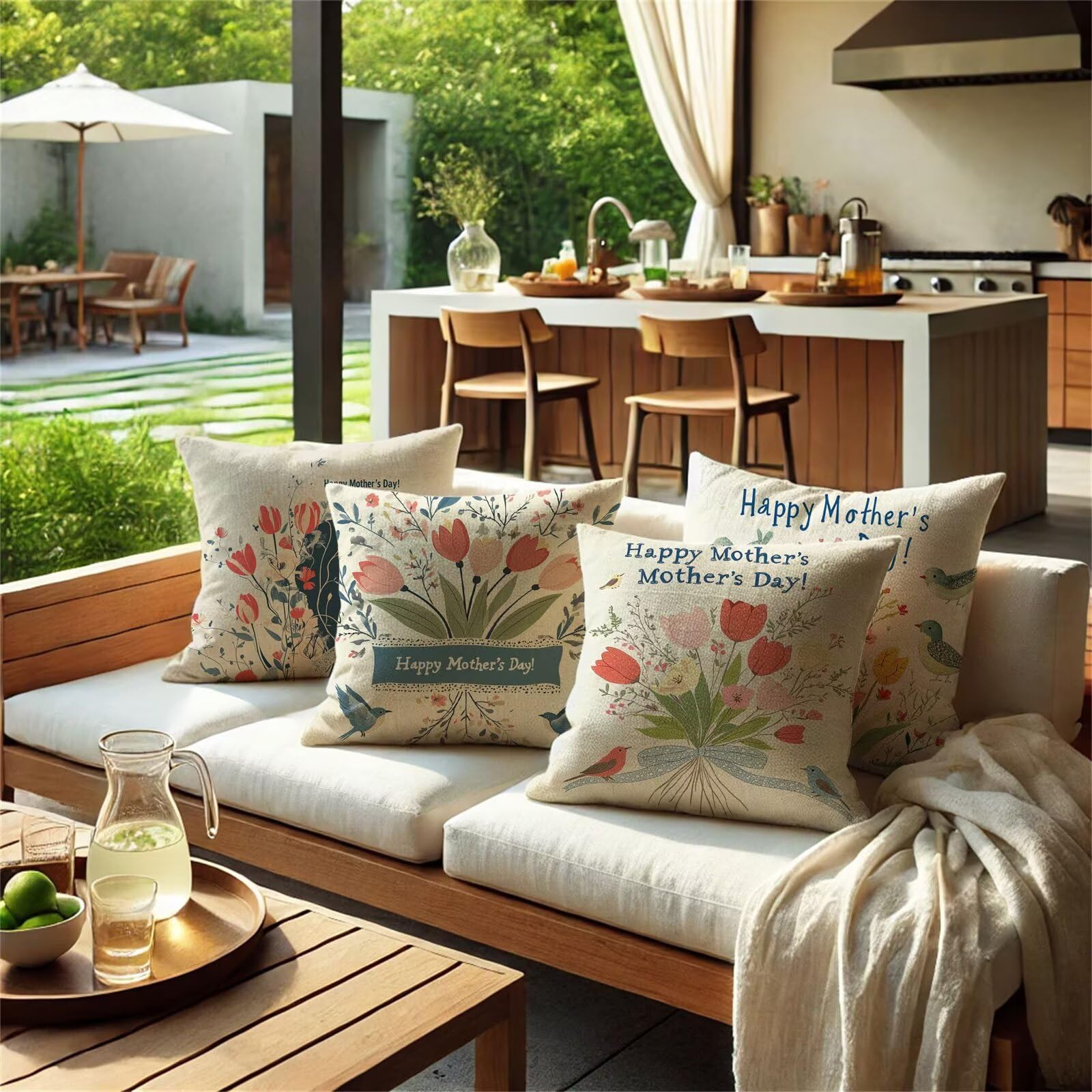Festa della mamma Cuscini per Divano Esterno Giardino Tulipano Cuscini 70x70cm Grandi Copricuscini per Divani Impermeabili Linoi Cushion Covers per Interno/Esterno Balcone Estate Regalo,Set di 4 BZ-4