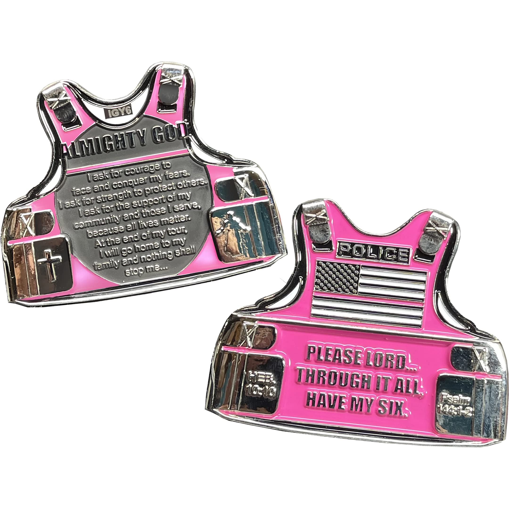 LEO Challenge CoinsBL12-014 Police Officer's Prayer God Almighty Challenge Coin Vest Thin Pink Line Breast Cancer Awareness, 2.5