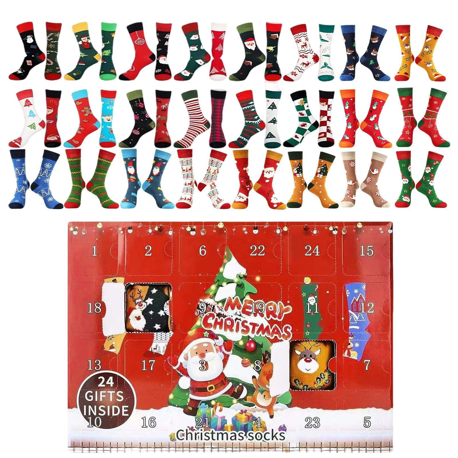 Calendario de adviento de calcetines de Navidad con 24 pares de algodon multicolor 8