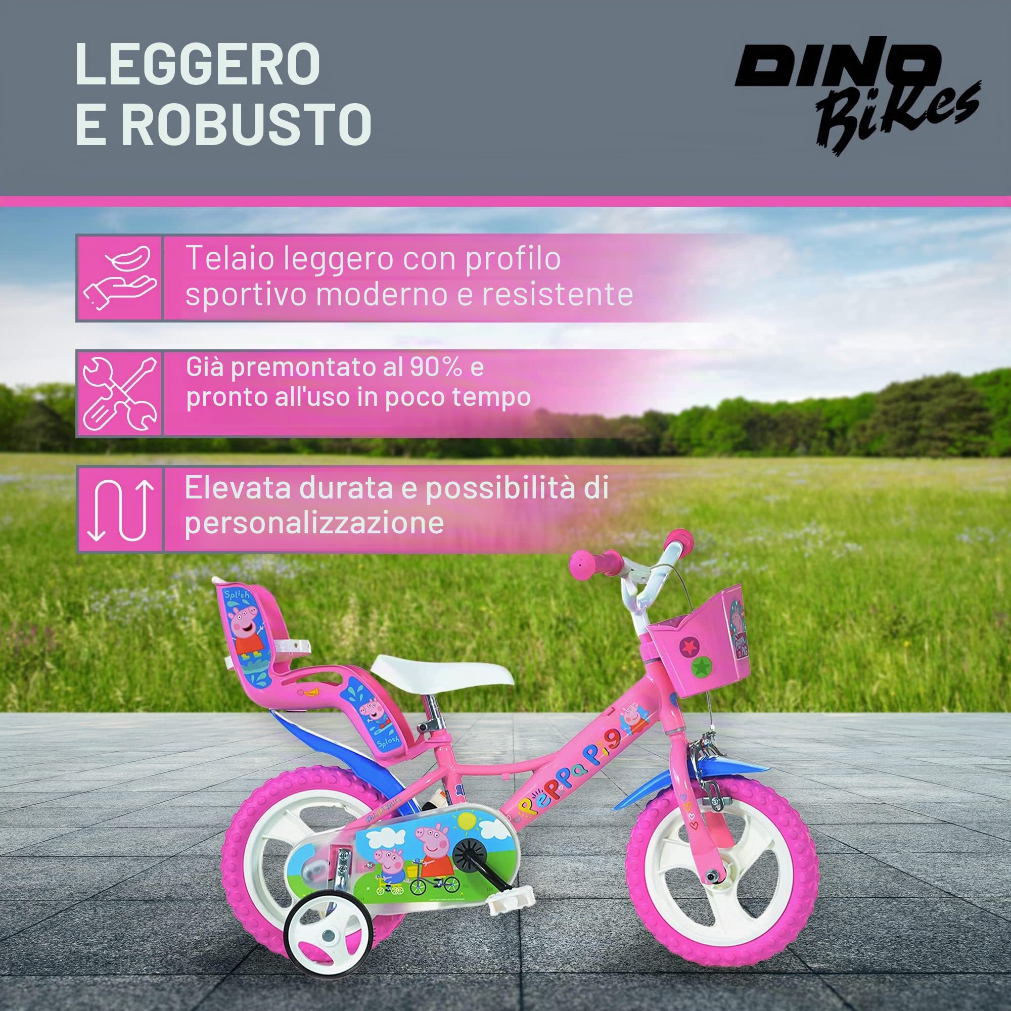 Dino Bikes per Peppa Pig Bicicletta Bambina 12 pollici