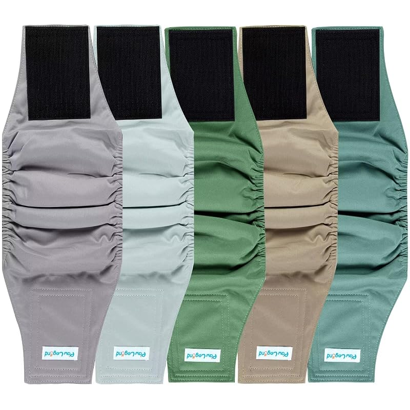 Faixa abdominal reutilizável para cães machos Paw Legend, cores claras, tamanho Pequeno, pacote com 5