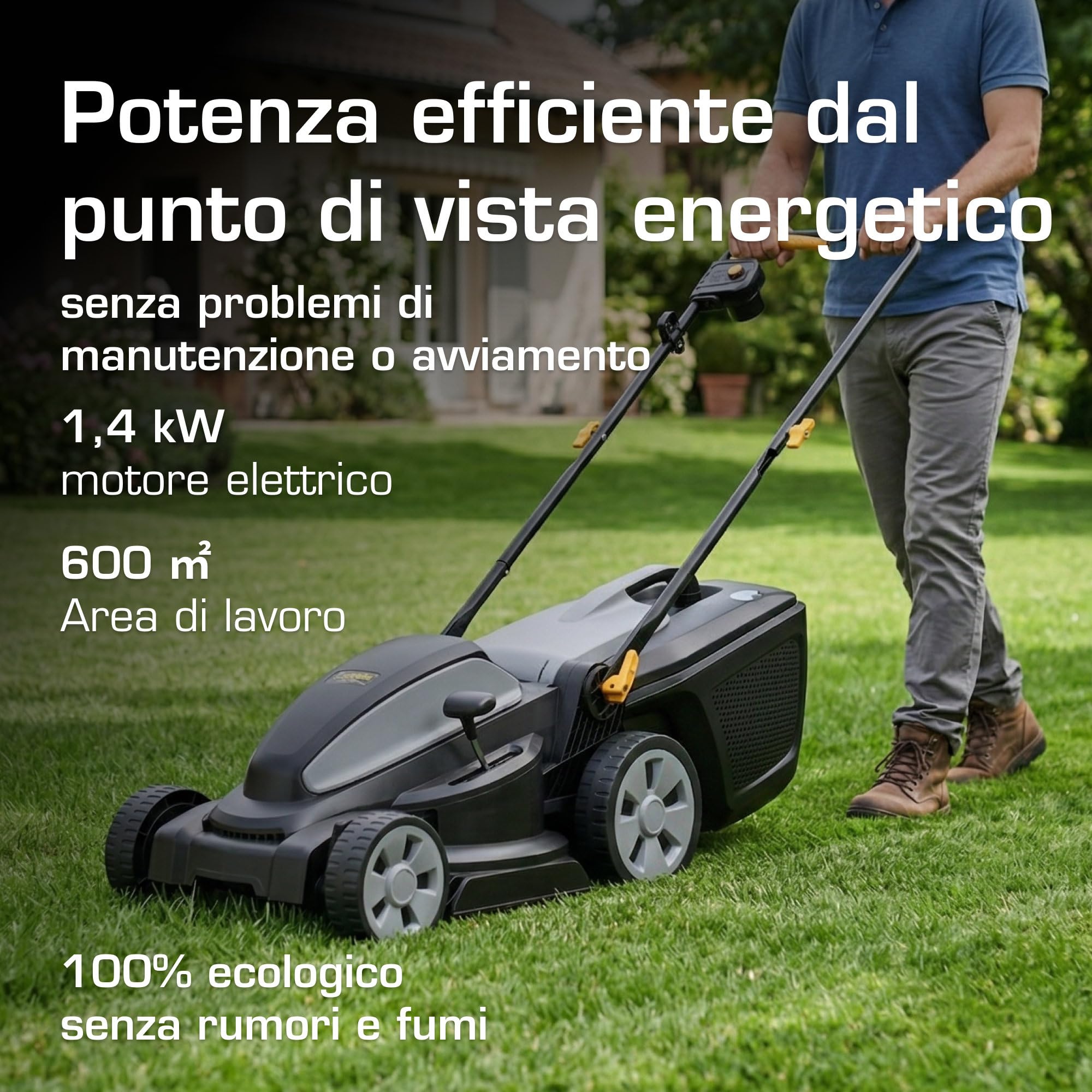 Alpina AL1 38 E Tagliaerba Elettrico, 1400 W, 38 cm – Sacco 40 l, Regolazione Centralizzata 6 Posizioni – Ideale per Giardini fino a 600 m²