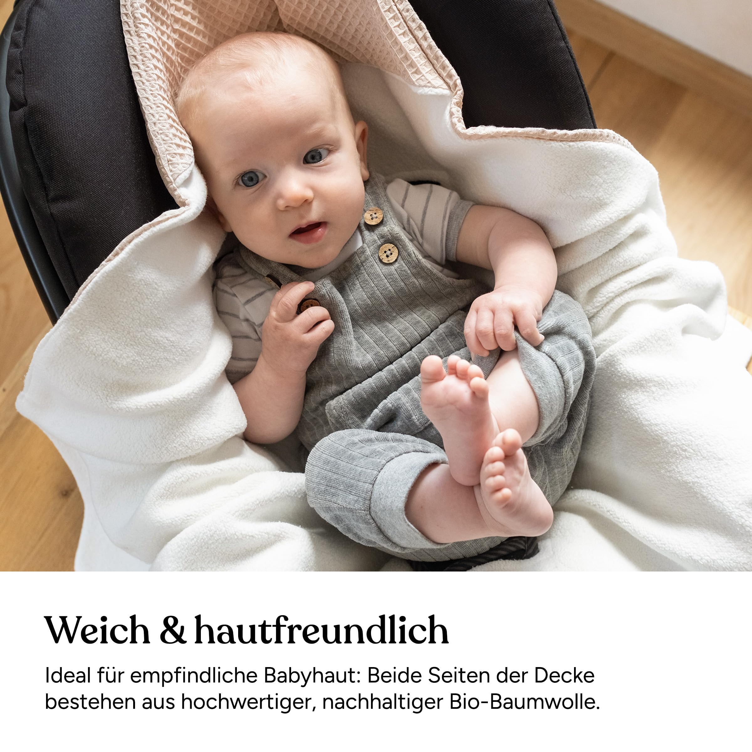 Ehrenkind® Einschlagdecke Babyschale | Für das ganze Jahr | Oeko-TEX Zertifiziert | Rosé-Creme | Made in Europe Babydecke für Kindersitz oder Kinderwagen | kuschelige Decke für Babys