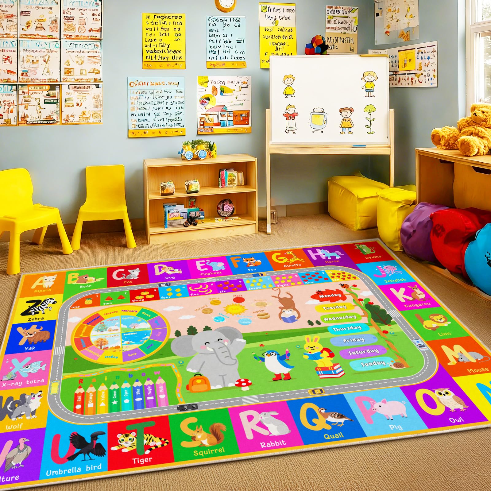 Rezutan Kids Rugs for Playroom 120x160CM-ABC Alphabet Washable Play Mats