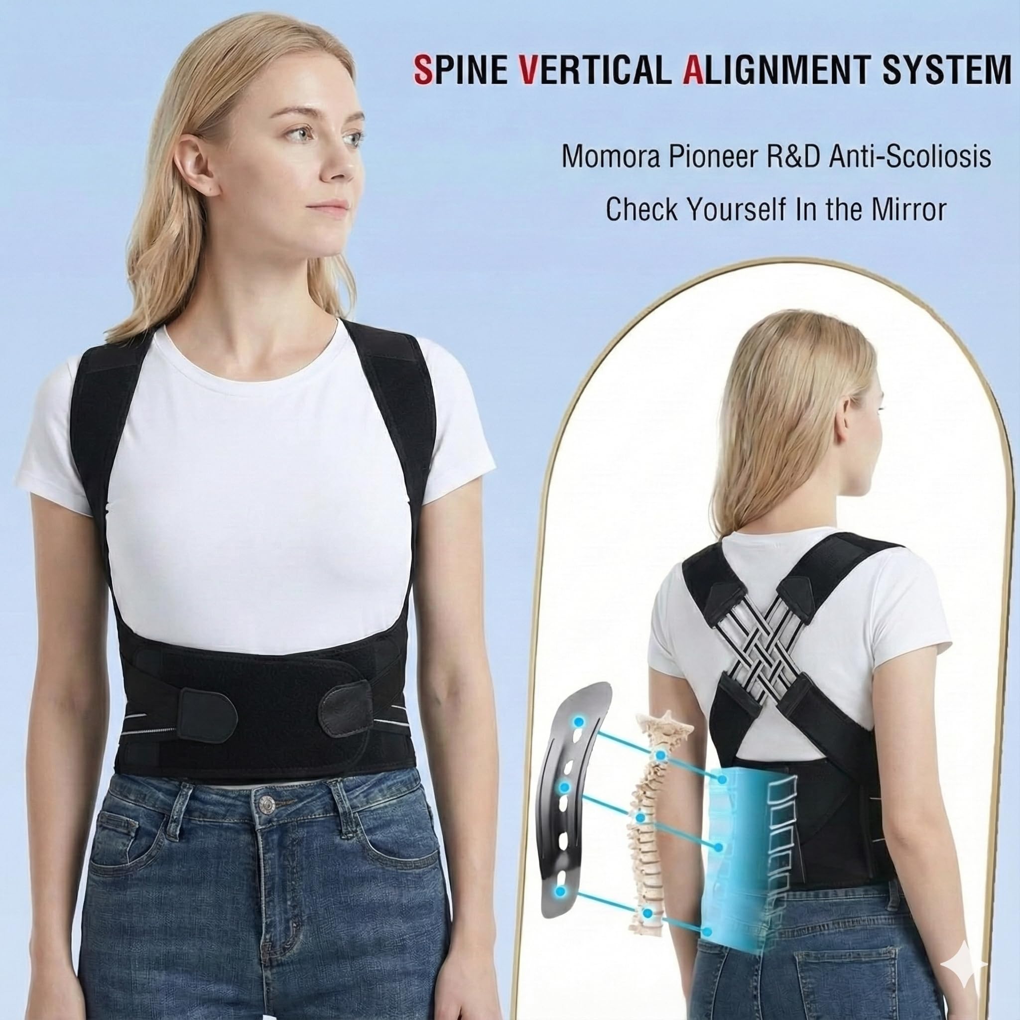 Back Posture Corrector Belt for Men & Women - Adjustable Back Support Belt for Back Pain Relief women Breathable Back Belt for Men & Women, Upper Back Straightener By Mommora (Chi-Posture-Corrector-Black-01) - Image 4 thumbnail