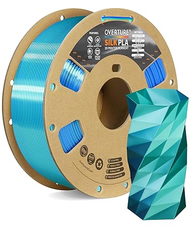 OVERTURE Silk PLA 1.75mm Dual Color Filament, Clog-Free Shiny 3D Printer Filament, 1kg Spool(2.2lbs), Dimensional Accuracy +/- 0.03 mm, Fit Most FDM Printer(Silk Green-Blue)