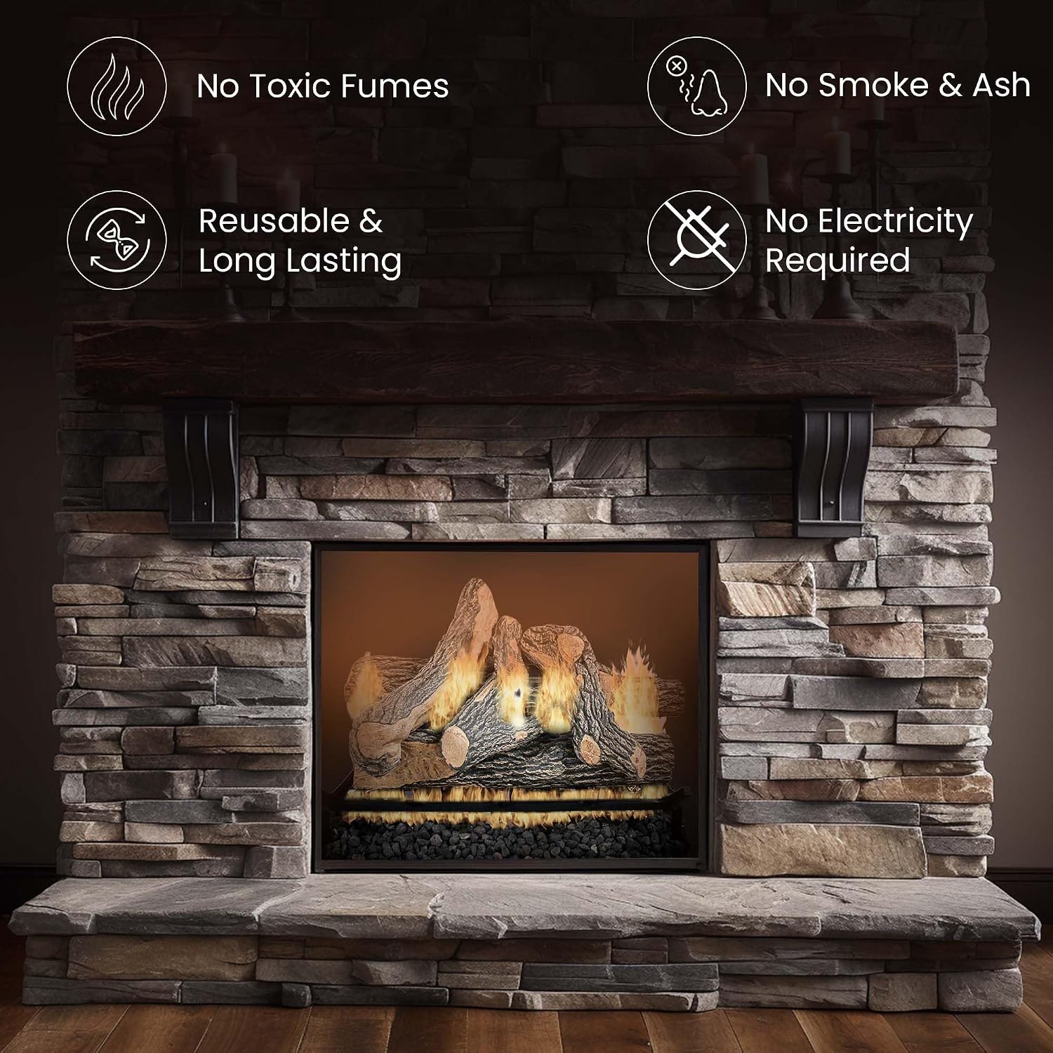Premium Gas Logs - for Vented Fireplaces, Natural Gas or Liquid Propane - Great Oak Design (Logs Only, 18")