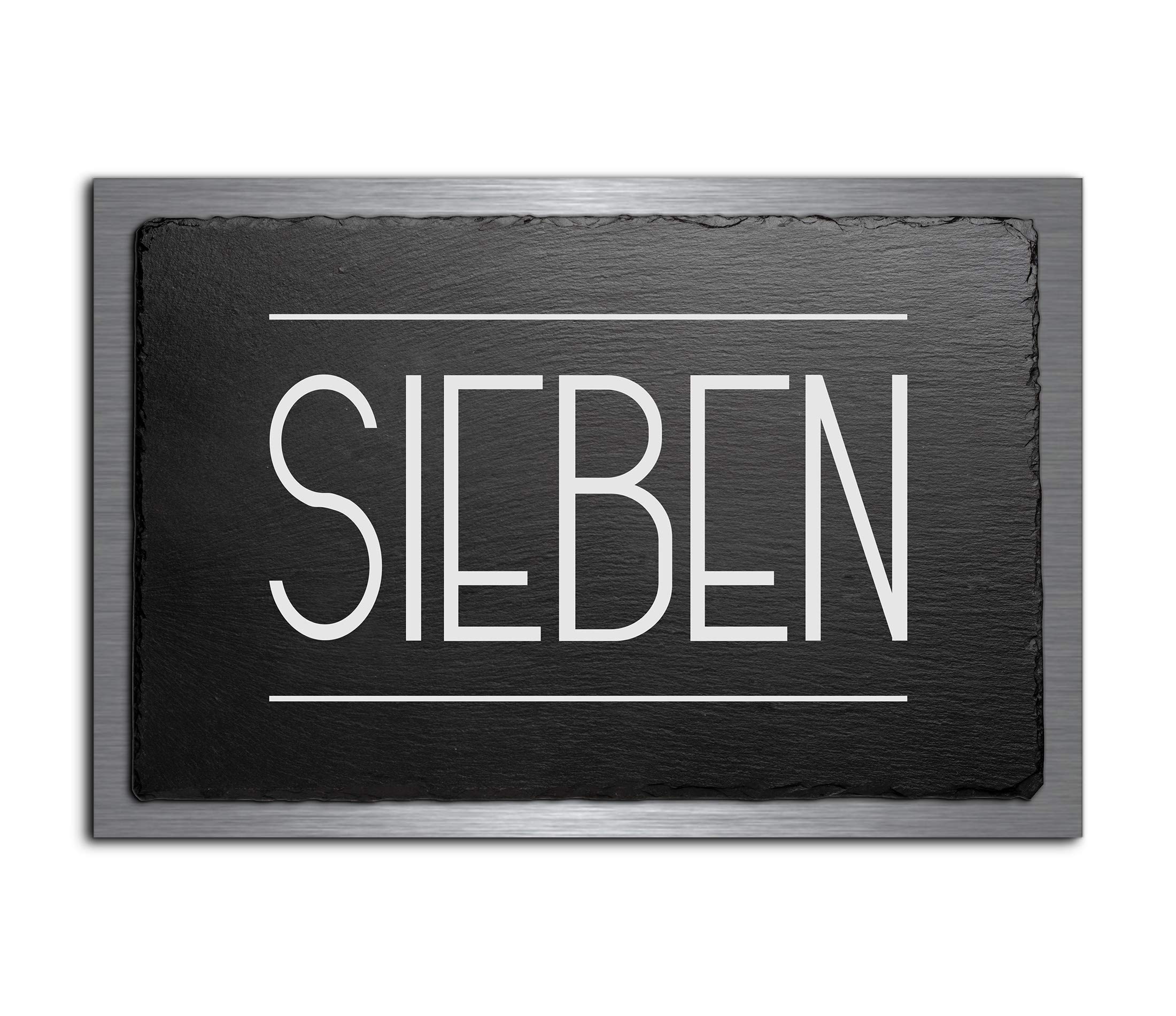 Premium Türschild | Hausnummer aus Schiefer und V2A Edelstahl | Namensschilder mit Gravur und Motiven Familien-schilder für die Haustür mit Namen selbstklebend oder mit Bolzen 30x20 cm