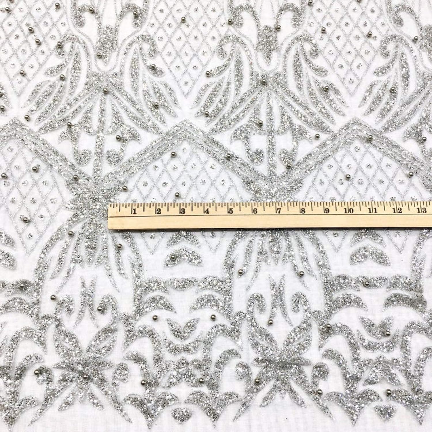 Bellagio Metallic Silver Glitter on Light Tulle Mesh Lace Fabric/Sold by The Yard