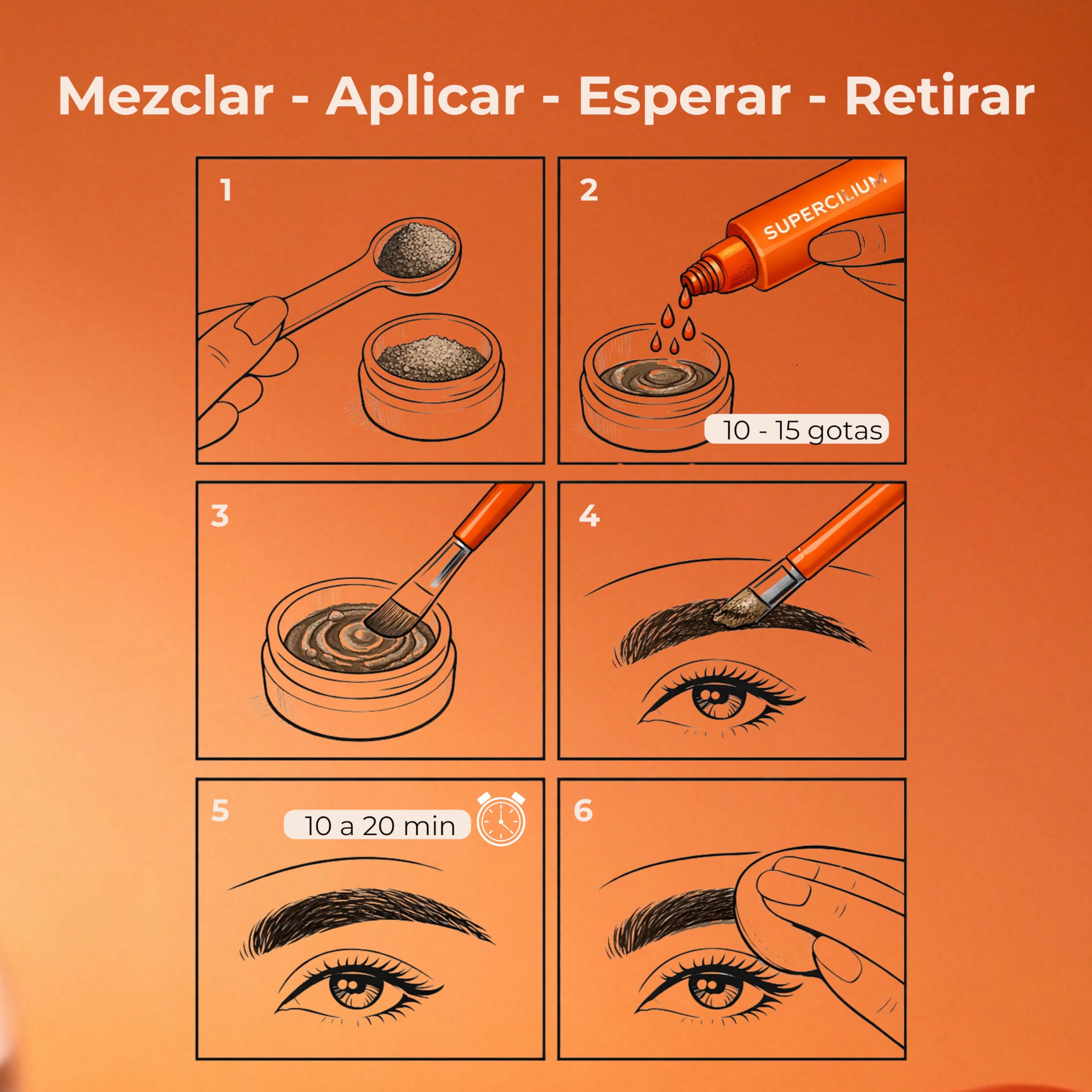 SUPERCILIUM Henna para Cejas y Activador de Color – Tinte de Cejas Profesional Marrón Oscuro – Efecto Tattoo Natural – Rinde 36 Aplicaciones - Duración hasta 6 Semanas