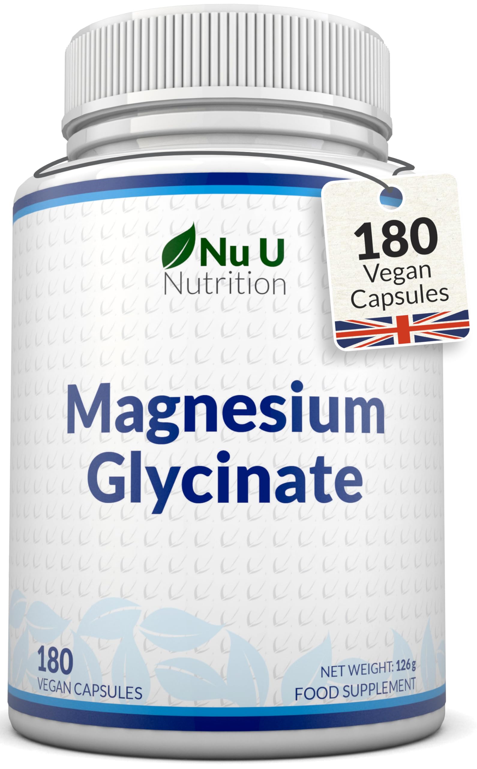 Magnesium Glycinate Supplements 1000mg (Bisglycinate) - 180 High Strength Vegan Capsules - 3 Month Supply - Providing 200mg of Elemental Magnesium - Made in The UK - Nu U Nutrition