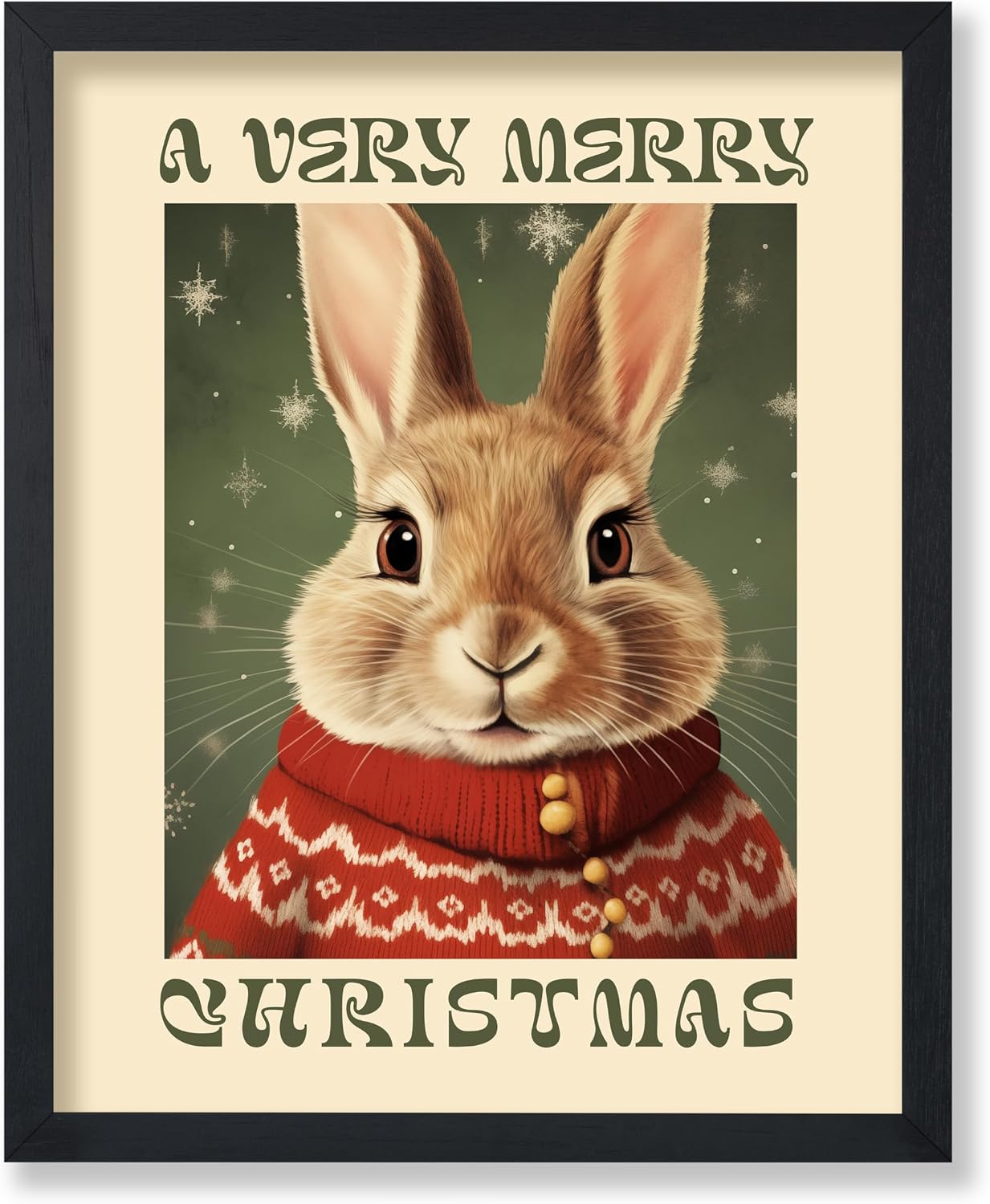 Poster Master A Very Merry Christmas Poster - Cute Rabbit Print - Holiday Art - Christmas Art - Gift for Men, Women & Animal Lover - Decor for Living Room, Bedroom or Nursery - 8x10 UNFRAMED Wall Art