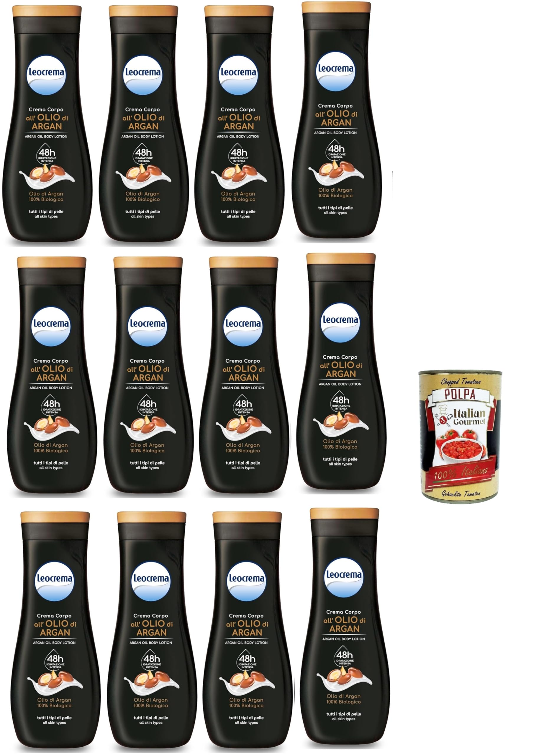 Italian Gourmet Crema Corpo Arganöl reichhaltige Körpercreme 12 x 400ml | Vellutata e nutriente, spendet Feuchtigkeit, ideale Pflege für trockene Haut, Gesamtnettogewicht 4,8 L + Kostenlos Polpa 400g