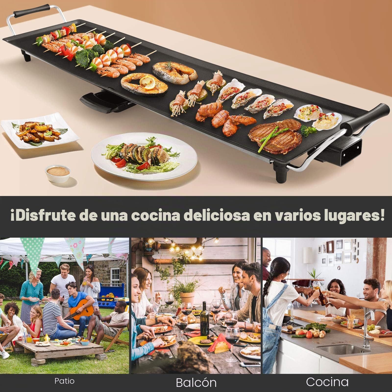 GOPLUS - Plancha eléctrica XXL antiadherente con termostato ajustable, rejilla de mesa antideslizante y lavable con asa acolchada, gran capacidad para 8 personas, 1800 W, 90 x 23 cm