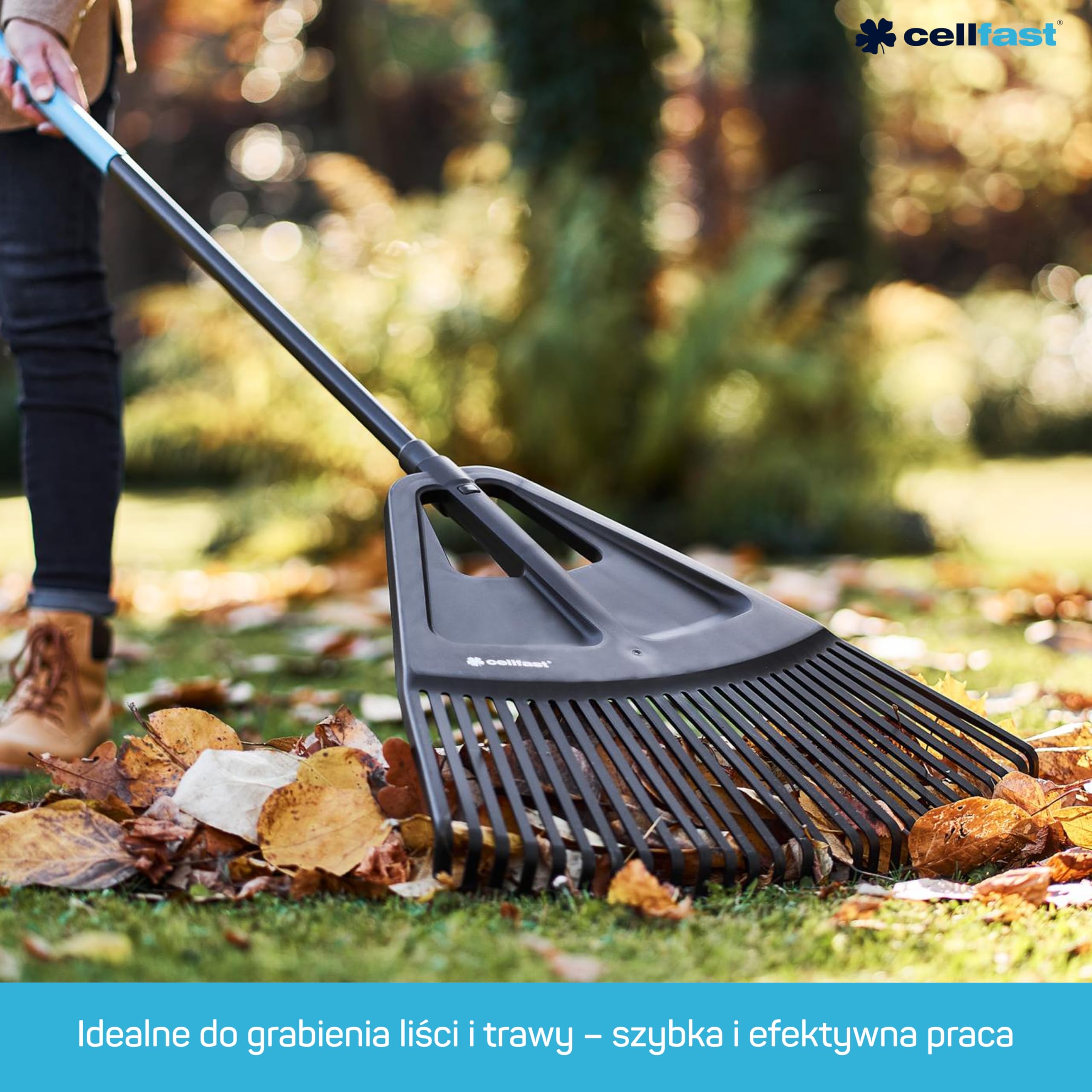 Cellfast Grabie Wachlarzowe do Liści i Trawnika - Wymienna Głowica 650 mm - Długi Trzonek - Antypoślizgowa Powłoka - Cellpro