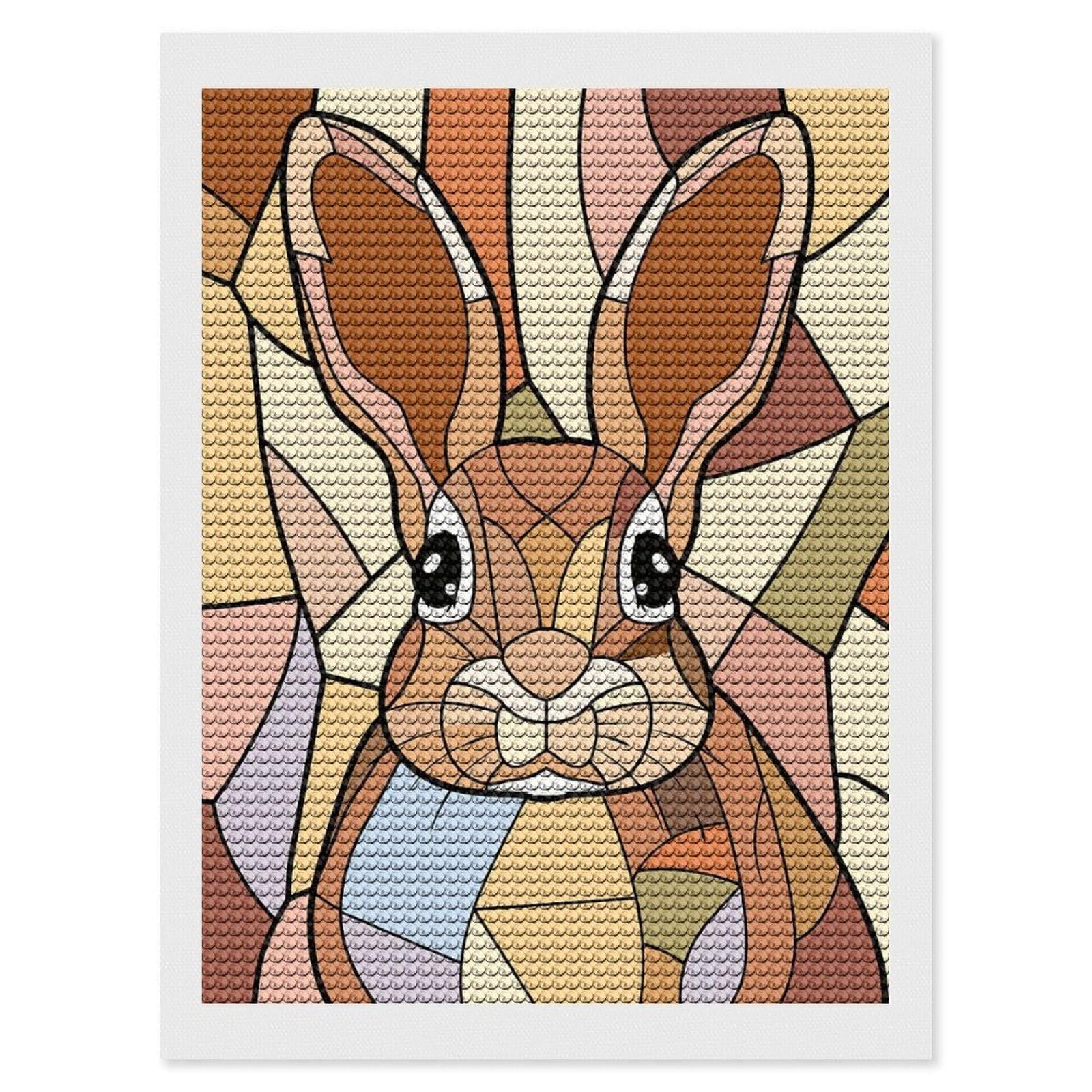 Junmoney Stained Glass Rabbit Portrait Diamond Painting Kit 12"x16", Thoughtful Handmade Gift, for Creative Relaxation, Printed Canvas, Cosy Home Accent
