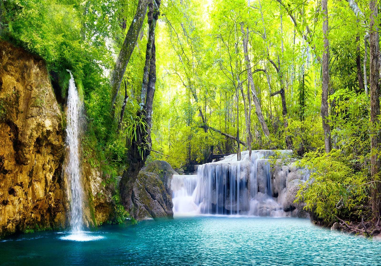 Grande Toile XXL Muralo - Cascade Forêt Tropicale 3D - Tableau Mural Paysage