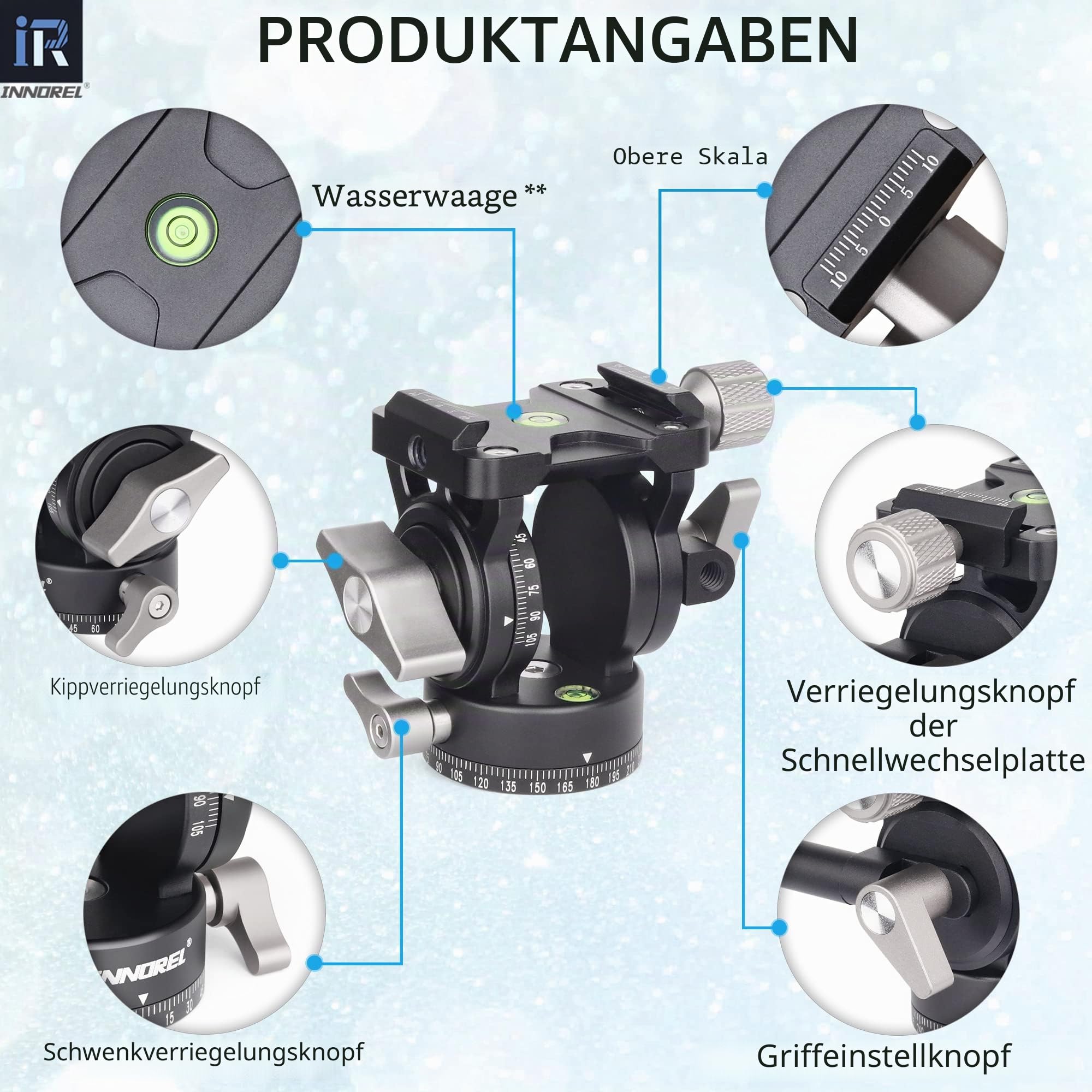 INNOREL H10 Leichter Mini-Stativ, Flüssigkeits-Videokopf, 360 Grad Panorama, CNC, hydralische Dämpfung, Videokopf mit Arca Swiss Q.R.Plate Telefon-Clip für DSLR-Kamera, Camcorder, Telefon, Stativ
