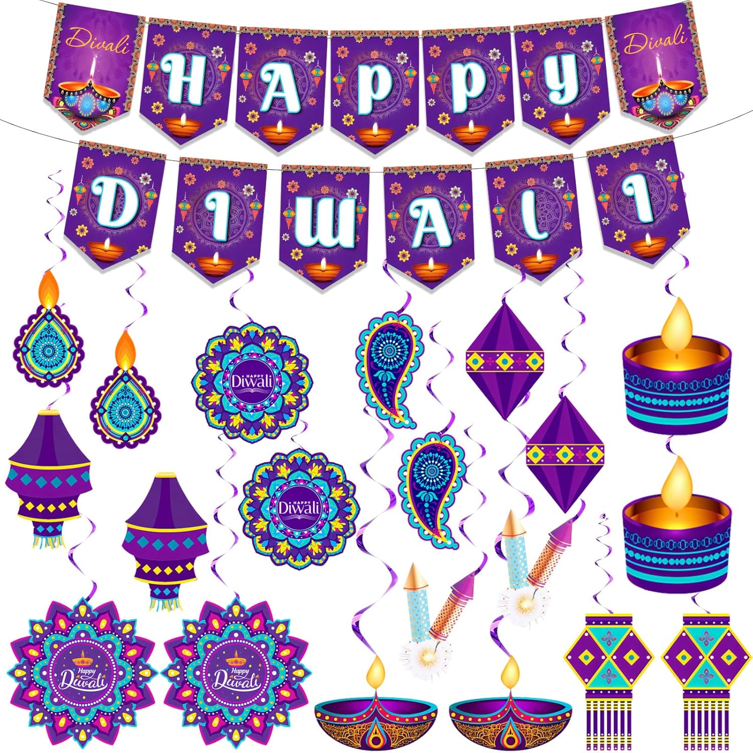 Yunlly 42 Pieces Diwali Decorations Happy Diwali Banner