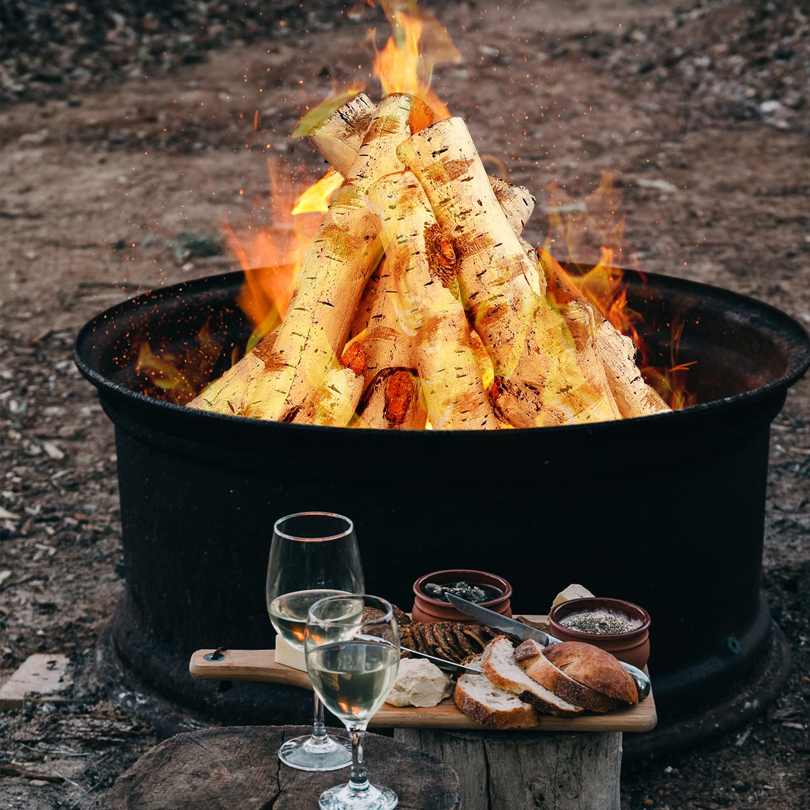 Uniflasy 26.8" Gas Fireplace Log Set, Ceramic White Birch for Intdoor Inserts, Vented, Propane, Electric Gas Fireplaces, Outdoor, Linear Fire Pits Ceramic Fiber Fake Wood Logs, Fireplace Decor, 6pcs