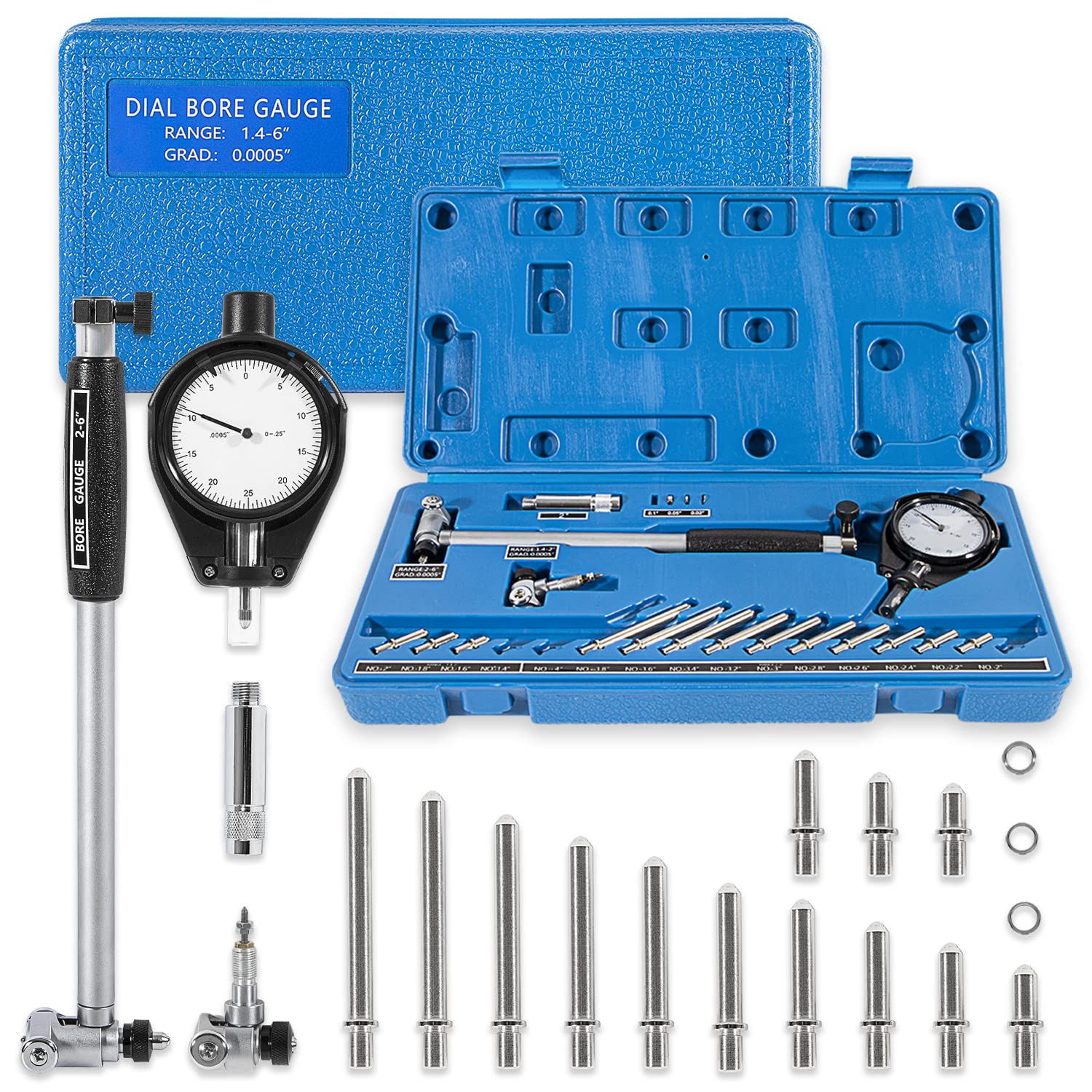 52-646-400-0 Gauge Measurement Tool Extender Cylinder Dial Bore Gage Set with 1.4-6" Measuring Range Measuring Depth of 9.5", 0.0005" Graduation Dial