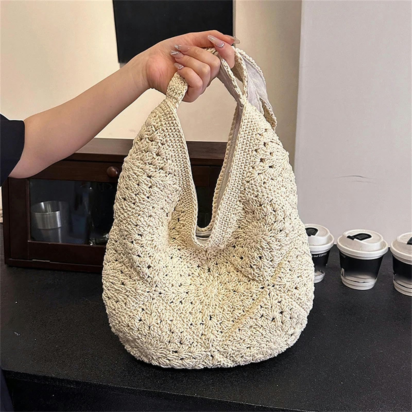 Borsa A Tracolla Borsa Intrecciata da Donna in Tessuto Intrecciato con Paglia Intrecciata per Spalla Integrale Sacca A Manico Completamente Abbinata-Beige