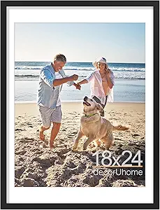 decorUhome 18x24 Picture Frame, Display Pictures 16x20 with Mat or 18x24 without Mat, Wall Hanging Poster Frame, Black, 1 Pack