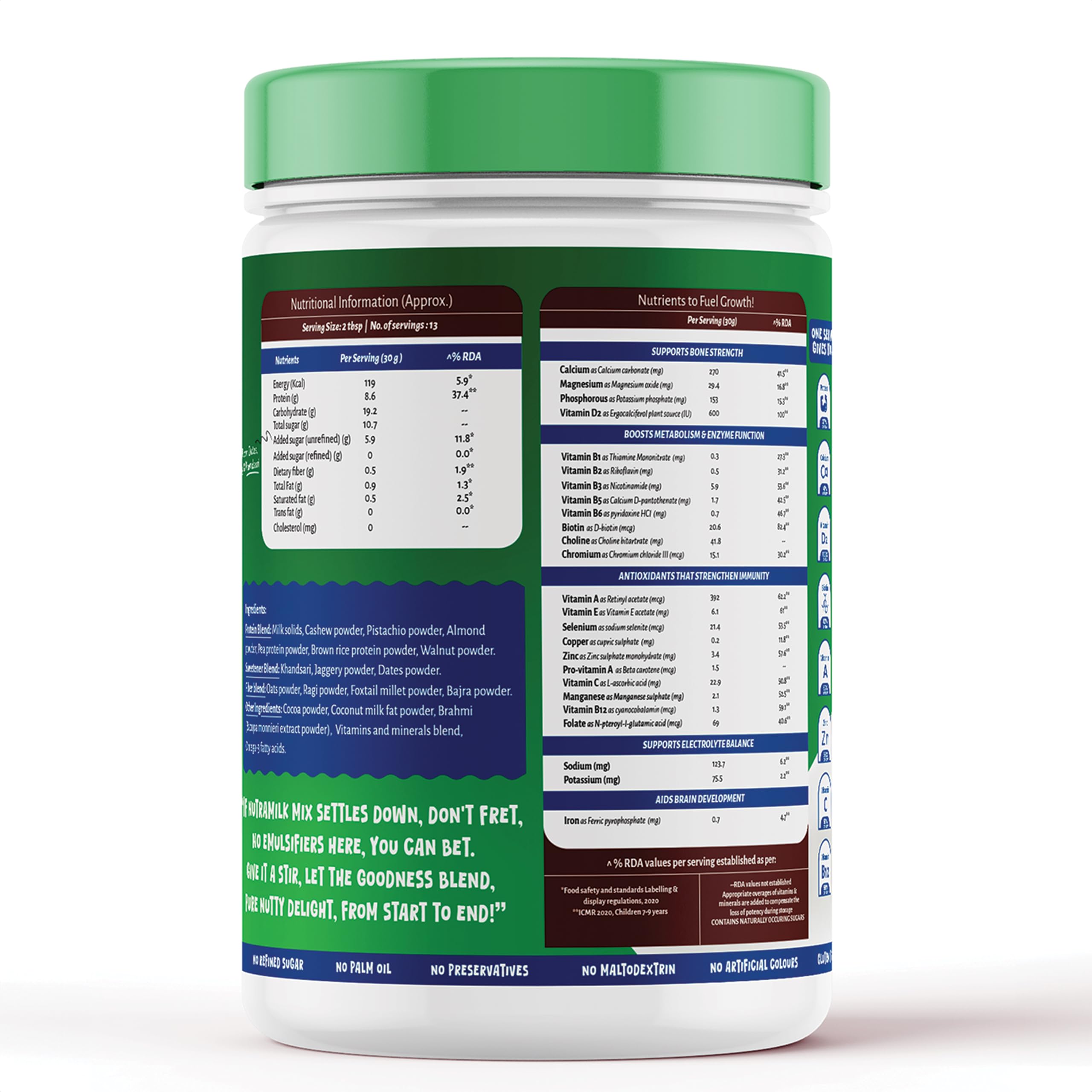 Gladful NutraMilk Healthy Chocolate Milk Mix 400g - 7+ Age No Refined Sugar, 8g Protein, 25 Vitamins & Minerals, No Preservatives - Supports Immunity, Growth, Bone Health & Brain Development - Image 7 thumbnail