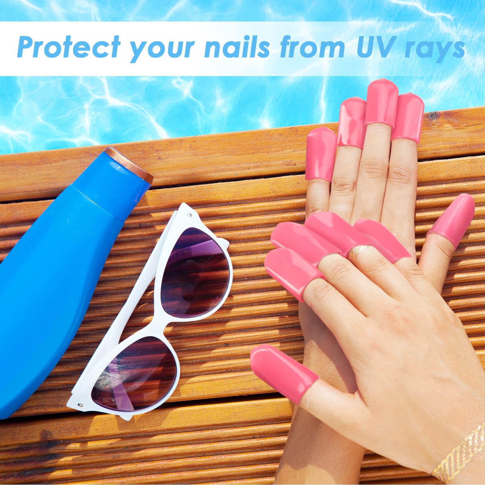 50 puntas de bronceado para dedos de protección UV, protector de uñas para dedos, cubiertas de uñas de PVC, para quitaesmalte de uñas, mangas de dedos para camas de bronceado rayos UV, color rosa