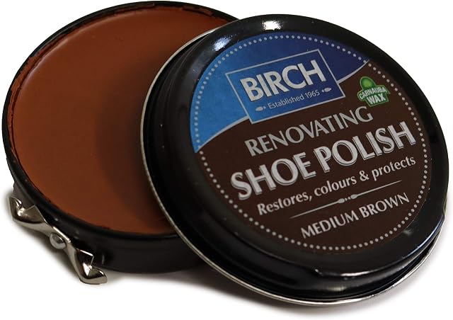 Charles Birch Premium Renovating Shoe Polish 50ml, High Pigment, Cleans Protects Shines inc Carnauba Wax, Lever Open Tin (Medium Brown)