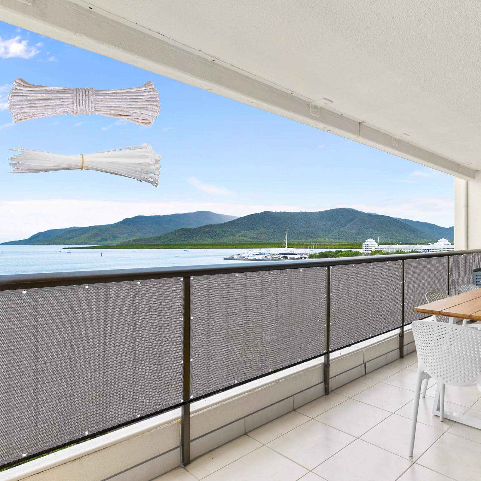 Brise-vue pour balcon gris 80x350cm, idéal pour créer un coin de fraîcheur ombragé