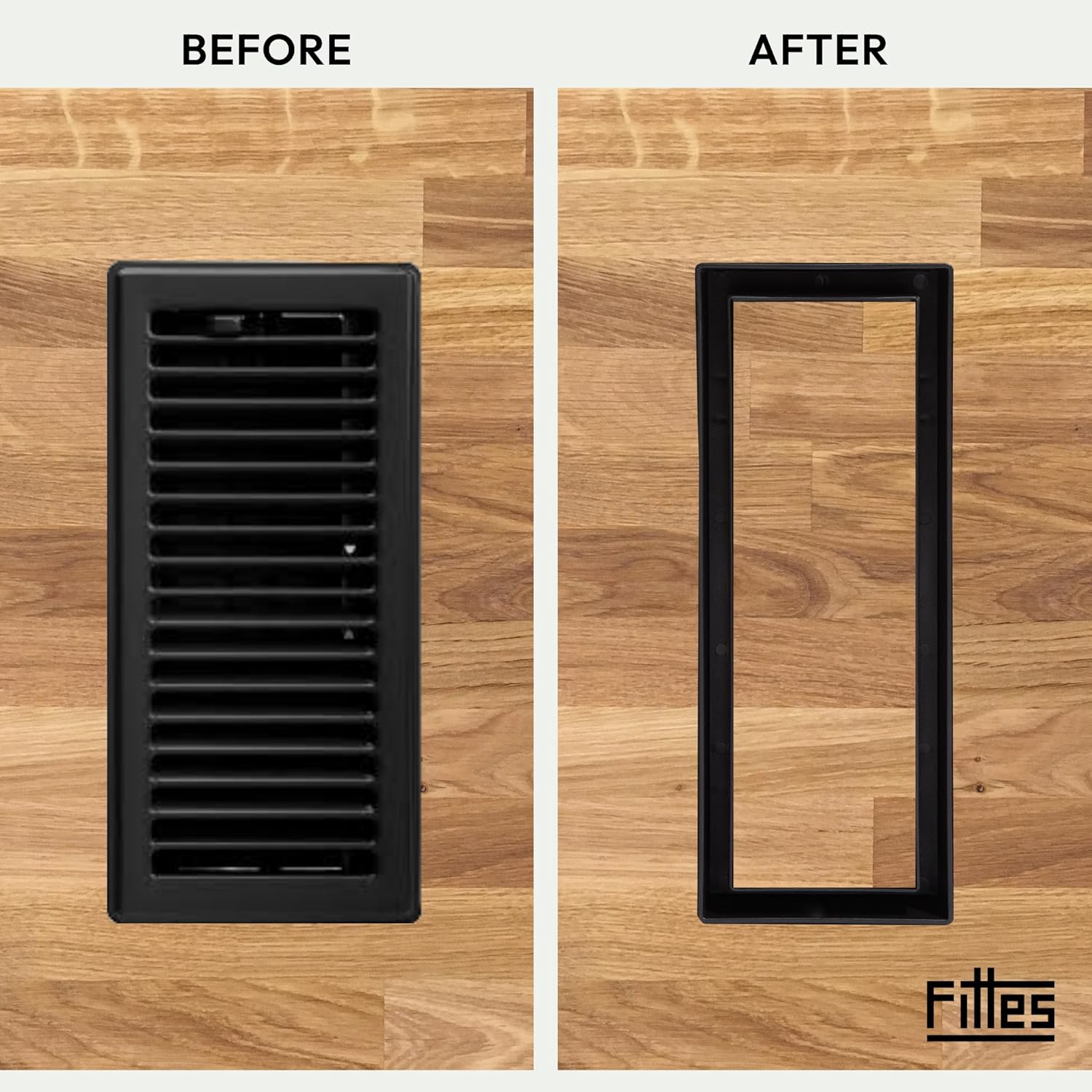 Fittes Flush Floor Vent [Lite], ABS Plastic HVAC Air Return Register Cover, Customizable Adjustable Airflow Solution for Home Floor, Damper Included – 4"x10" – Matte Black – 1 Pack