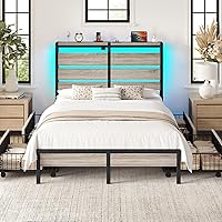 Vista 10 de Rolanstar Base de cama individual con 4 cajones, luces LED y estación de carga, plataforma de metal con cabecera de almacenamiento, sin ruido, fácil