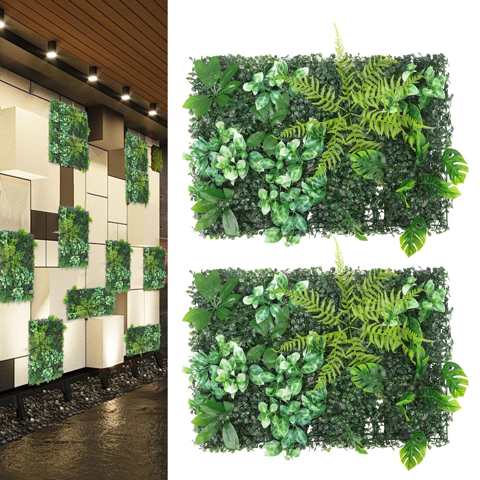 Generisch 2 Kunstpflanzen-Wandpaneele 60x40cm, künstliche Grünpflanzen an der Wand, realistische Pflanzendekoration, geeignet für Innen, Außen, Wand, Balkon, Garten, Hochzeit. (C05)