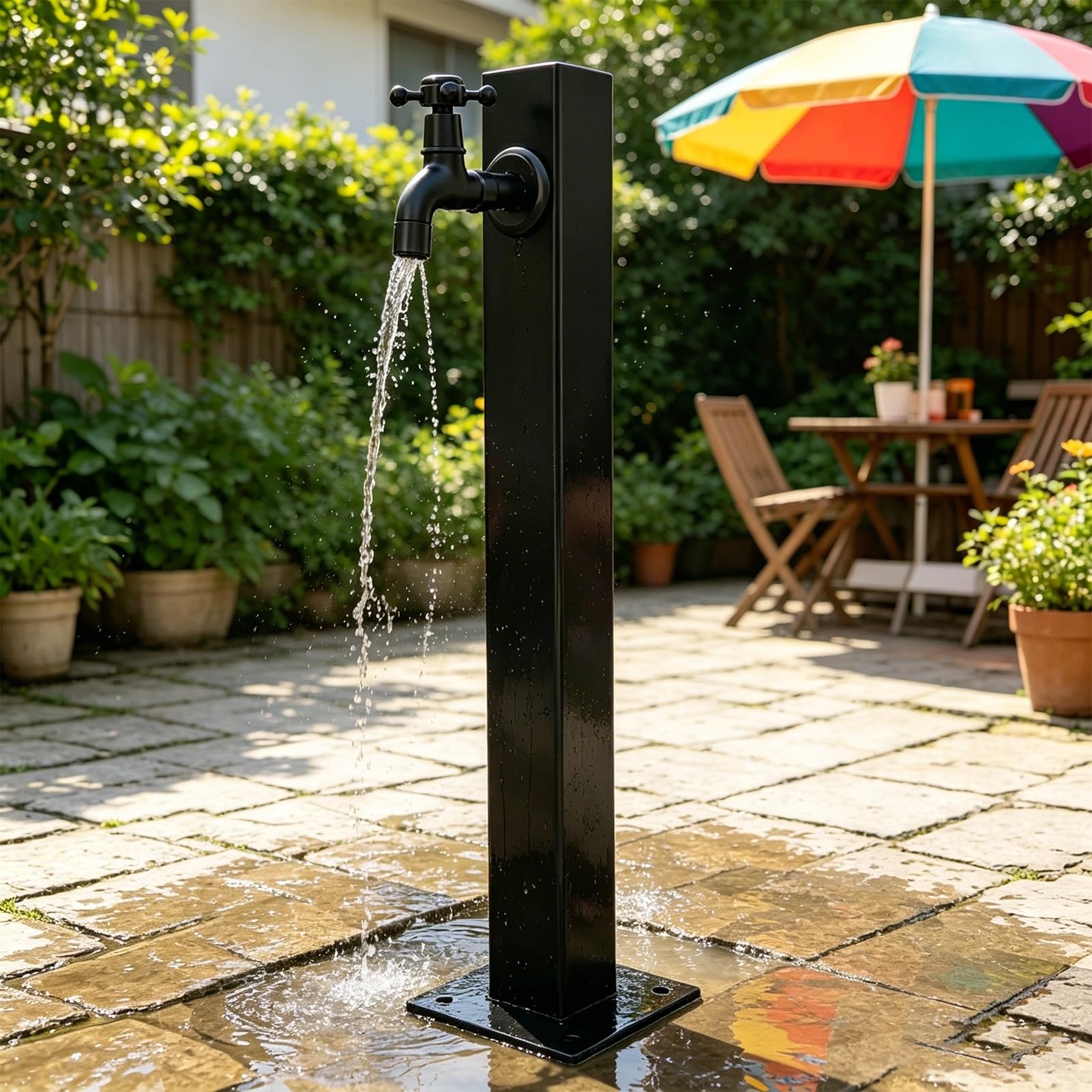 Lonmrrton B Freestanding Outdoor Garden Water Column Faucet Post, Matte Lack Vertical Yard Hydrant, Floor Mount Water Tap For Lawn, Pet Athing & Outdoor Cleaning(,Height: 95Cm/37.4In)