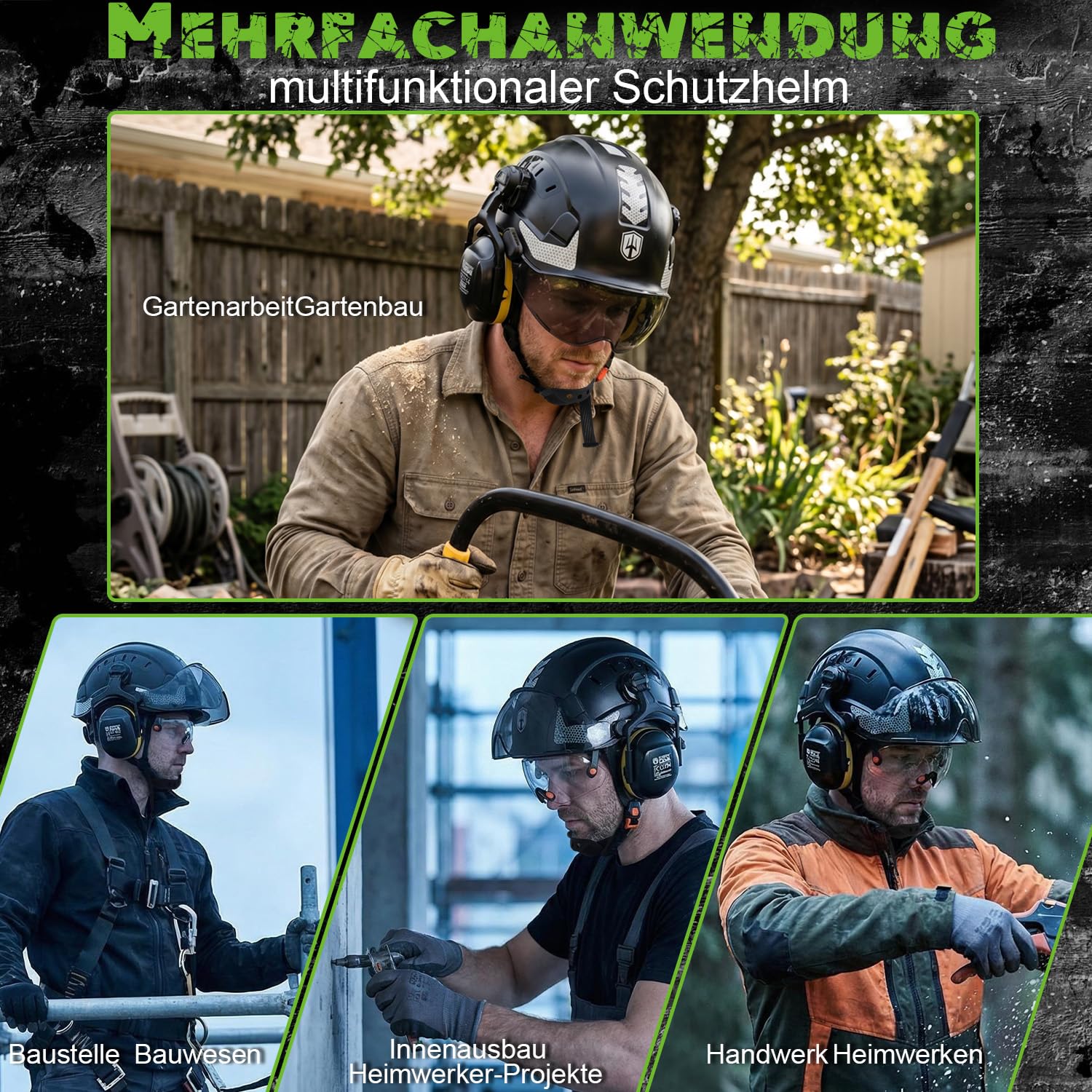 GREEN DEVIL Mervex Casque de protection forestier avec lunettes de protection à double verre EN166 et silencieux EN352 SNR32dB, certifié EN397, matériau ABS unisexe pour le jardinage, les chutes de
