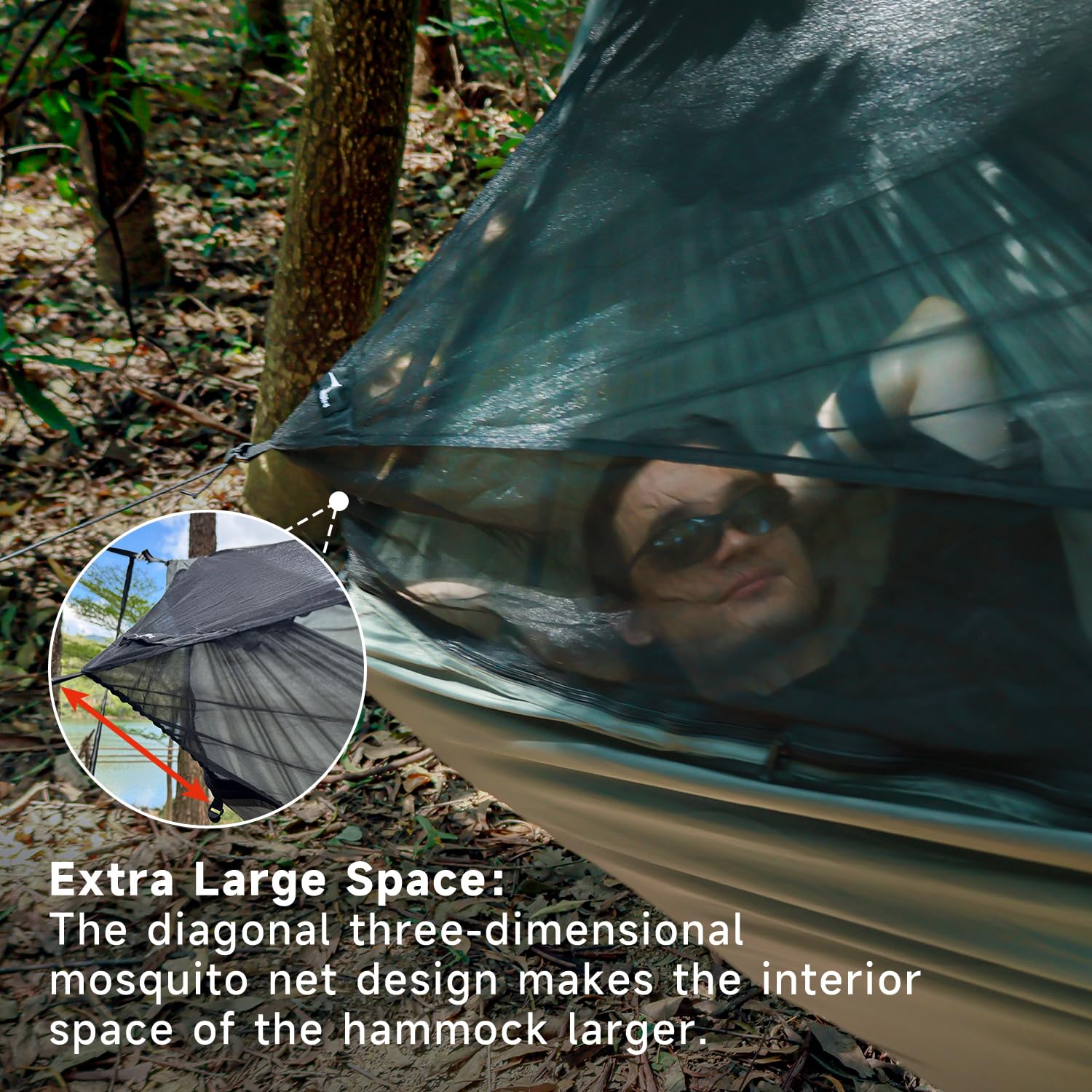 NomadNest - Hamaca de campamento de 11 pies con red y cuerda de cresta, malla desmontable completamente abierta, hamacas portátiles ligeras para camping, senderismo, mochilero 3