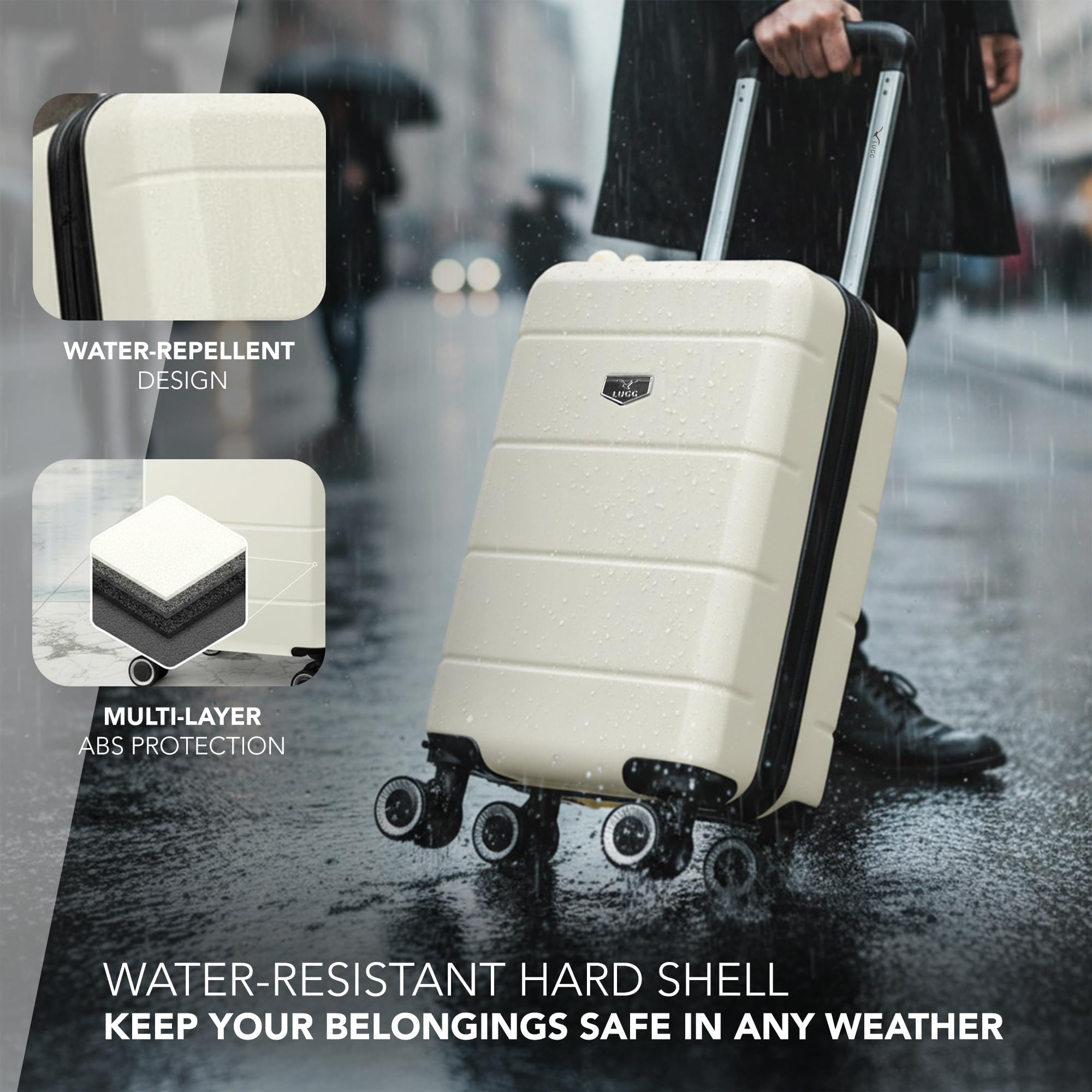 LUGG - Jetset 40cm Suitcase - 40x30x20cm- Ryanair Compatible - Underseat Size - Hard Shell ABS - Spinner & Removable Wheels - Lightweight Travel Luggage- Cream/Brown — view 69
