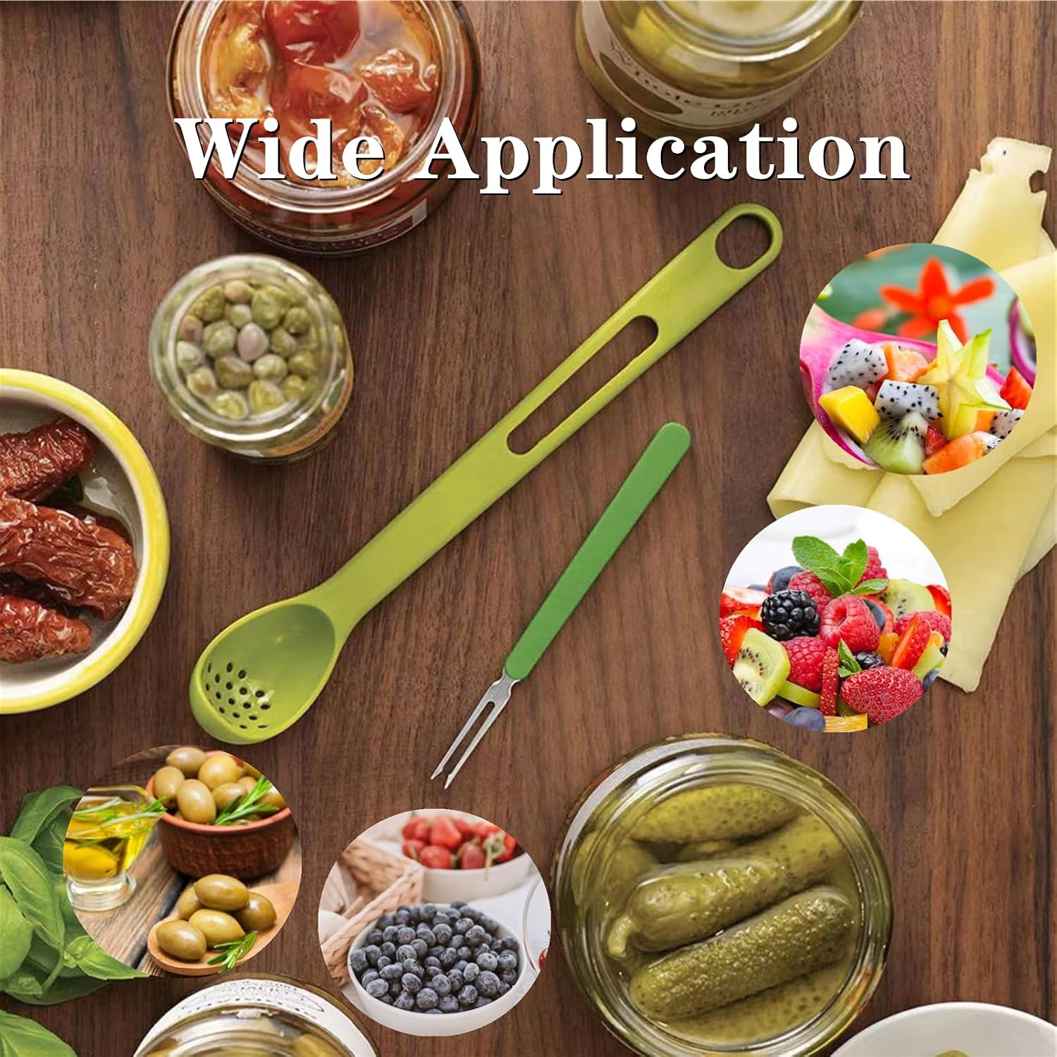 3 PCS Pickle Forks Multifunctional Olive Spoon Pickle Grabber Pickle Picker Pickle Strainer Spoon Plastic Pickle Pick Jar Spoon and Fork Set for Kitchen