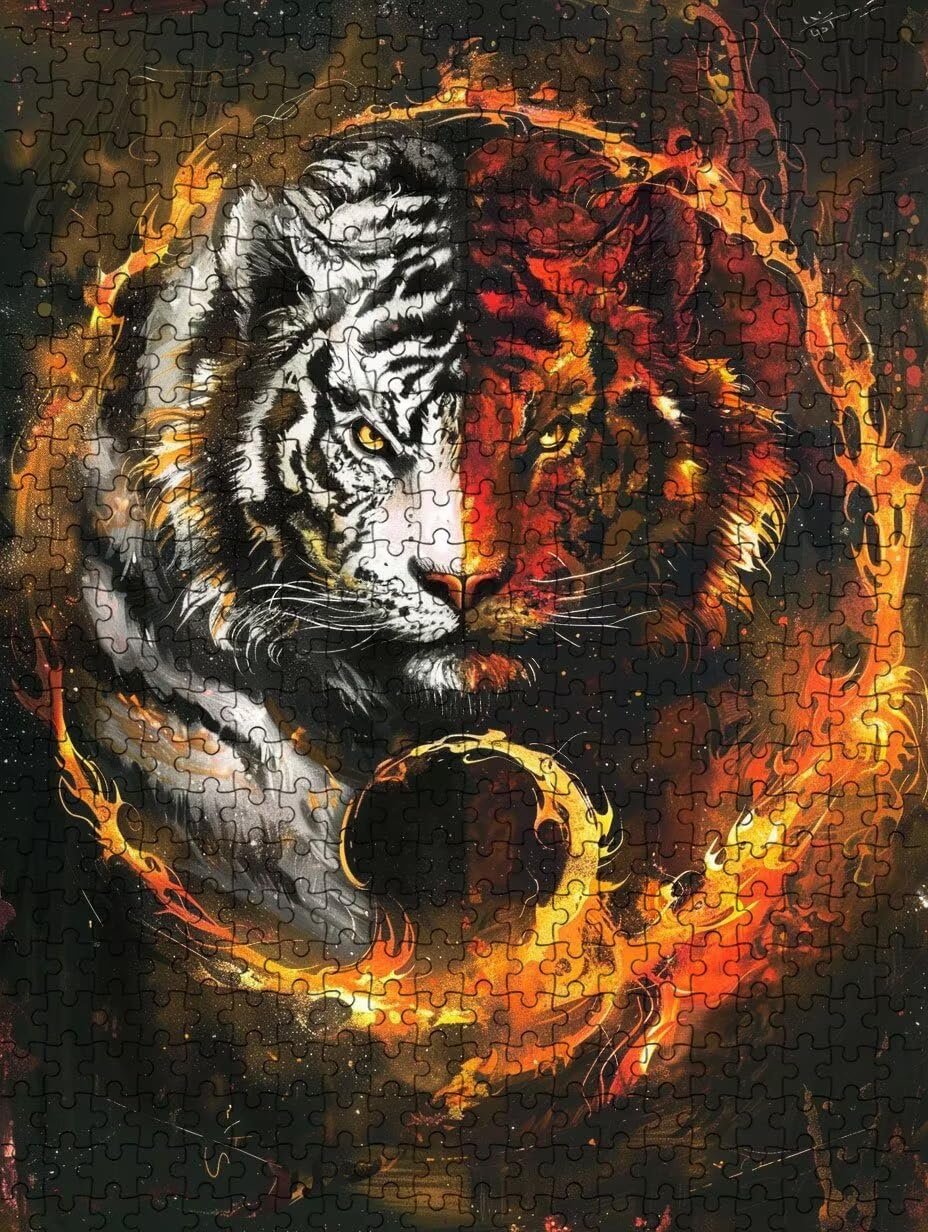 Flammen Tiger Puzzle 3000 Teile Erwachsene, Jigsaw Puzzle 3000 Teile, Komplex Herausfordernd Puzzles, Familie Aktivität Spiele, Impossible Klassische Puzzles, für Wanddekoration und Geschenke FNKL2576