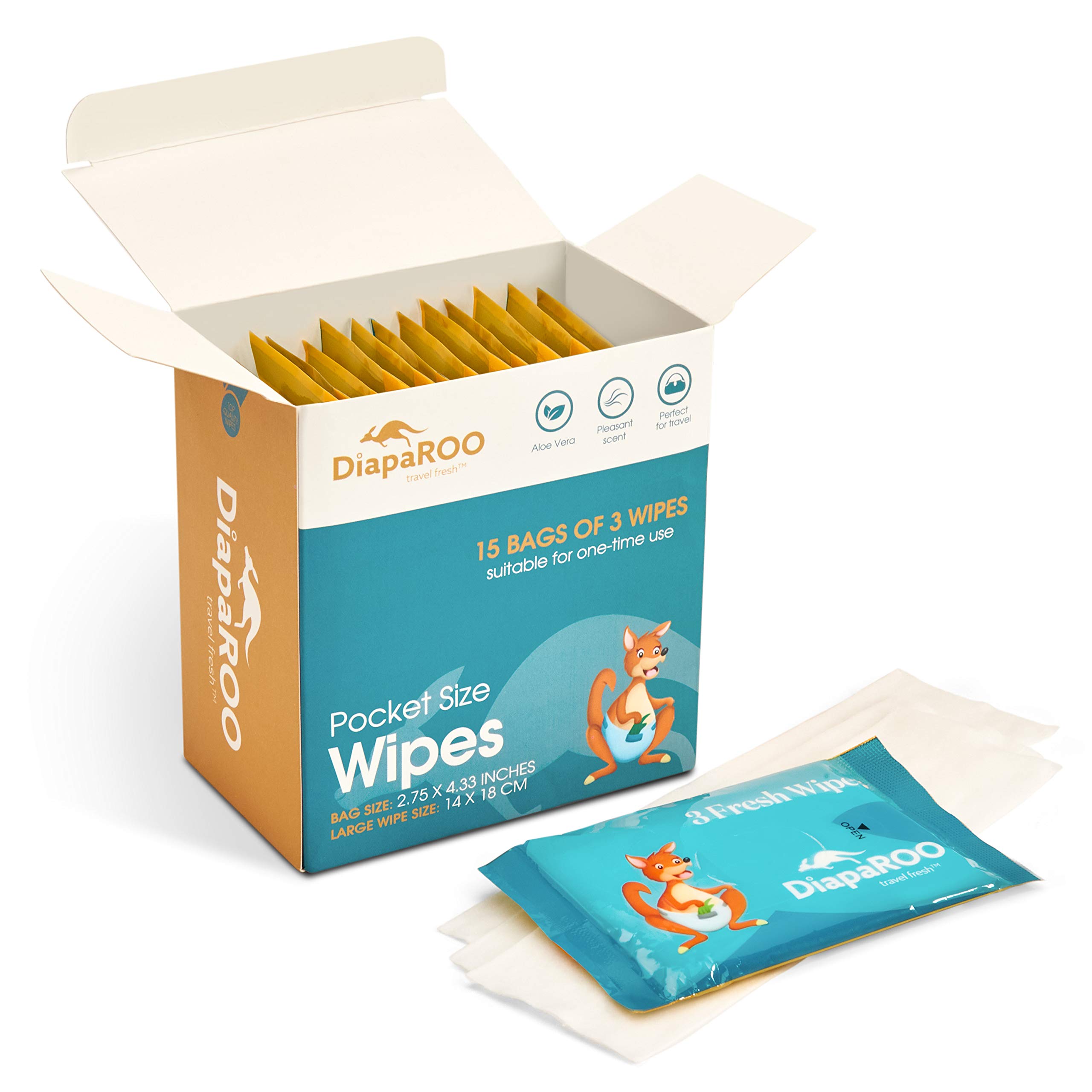 Wet Wipes for Adults & Kids - 15 Resealable Bags of 3 Wipes Each - Gentle Disposable Adult & Baby Bathroom Wipes Safe & Hypoallergenic Personal Fresh Toddler Wipe (Lemon)