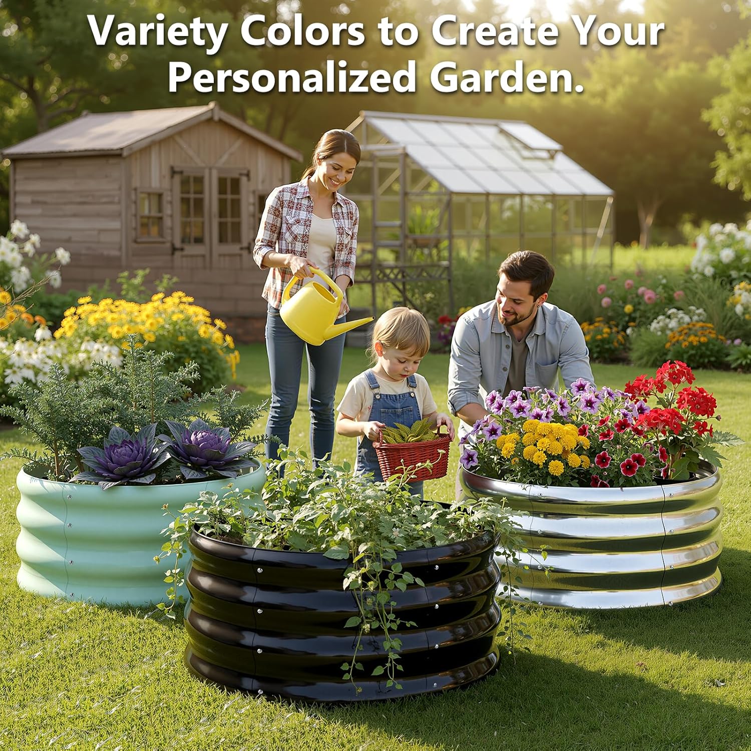 3 Pcs 2x2x1ft Round Galvanized Raised Garden Bed Planter Boxes Outdoor with Easy Assembly, Metal Raised Beds for Vegetables, Fruits, Flowers (Galvanized, Black, Green)