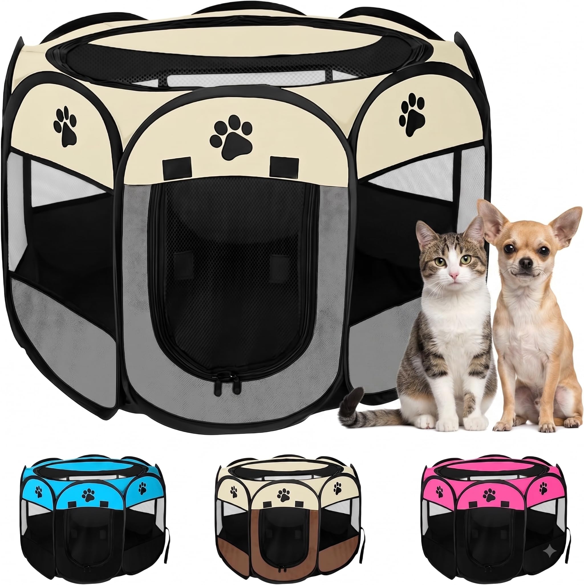 JUPPLIES Folding Dog Playpen 73 x 73 x 43 cm – Portable Waterproof Oxford Fabric for Small Pets – Ideal for Travel, Games or Rest at Home and Outdoor – Grey