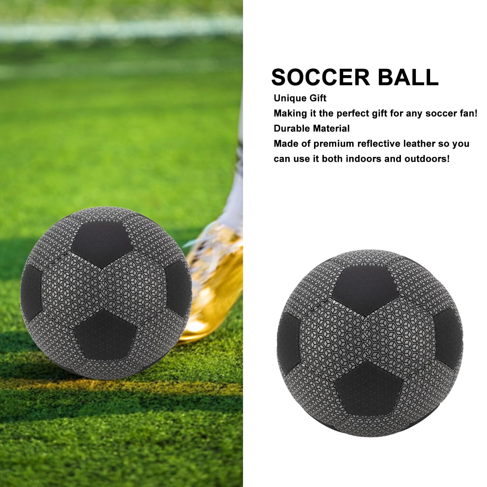 Pallone da calcio riflettente in pelle PU Durevole e resistente all'usura, per allenamenti scolastici indoor e outdoor