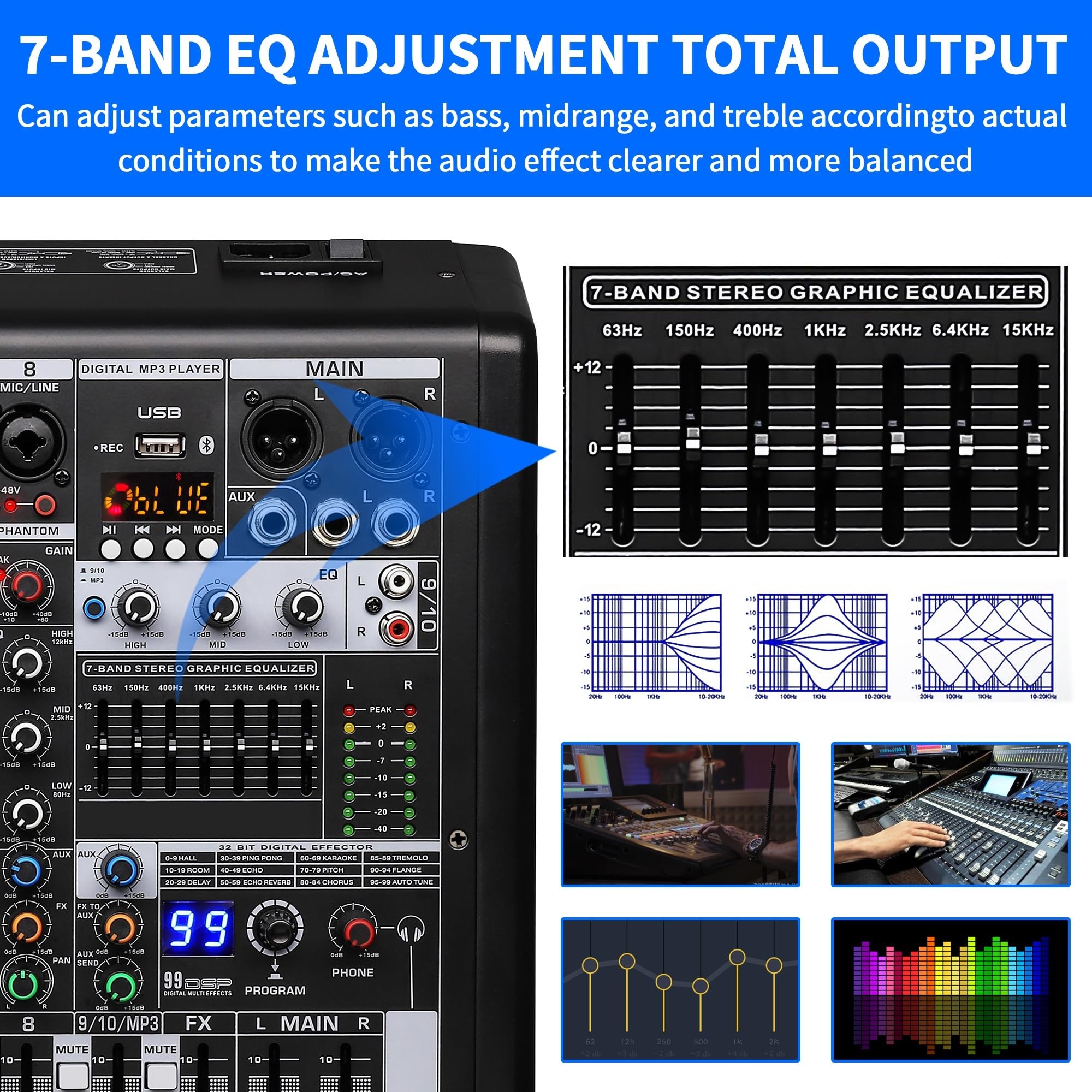 S-10 Dj Mixer Professionale 10 Canali con Lettore MP3 Mixer Digitale 99 DSP ed Effetti