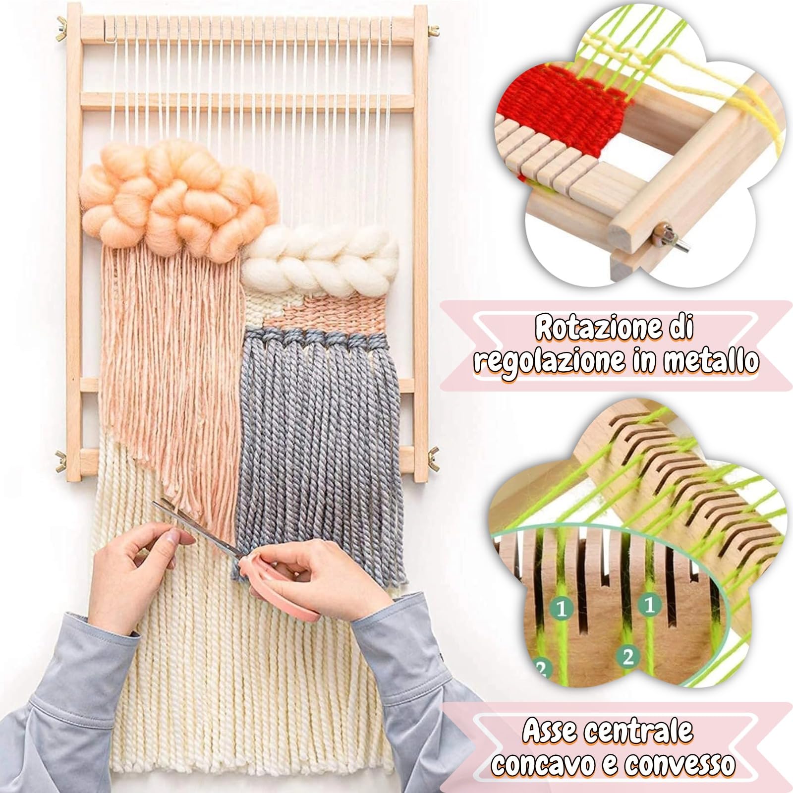 Telaio per Tessitura, Kit Telaio per Tessitura per Bambini, Telaio per Tessitura in Legno, Macchina per Maglieria a Mano, Arte della Tessitura Creativa Fai-da-te Artigianato per