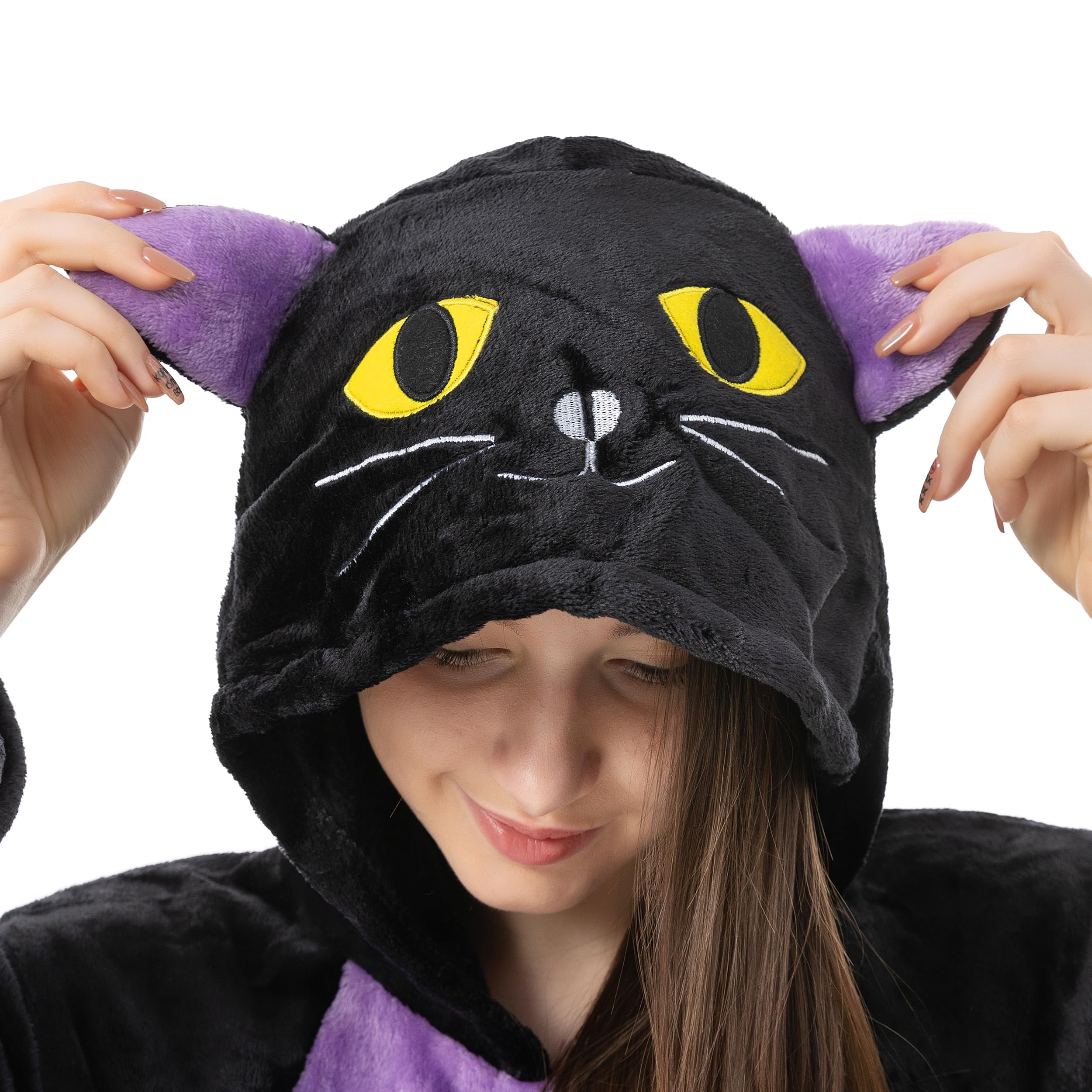 Katara 1744 Kigurumi Pigiama Onesie Costume Animale Carnevale Party Festa Cosplay Monopezzo, Gatto Nero - Taglia L
