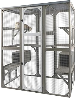 Catio Outdoor Cat Enclosure Large Window Cat House Walk in Kitty Cage with Multi-Level Platforms, Waterproof Roof for Mulitiple Cats (59" L x 29.5" W x 67.7" H)