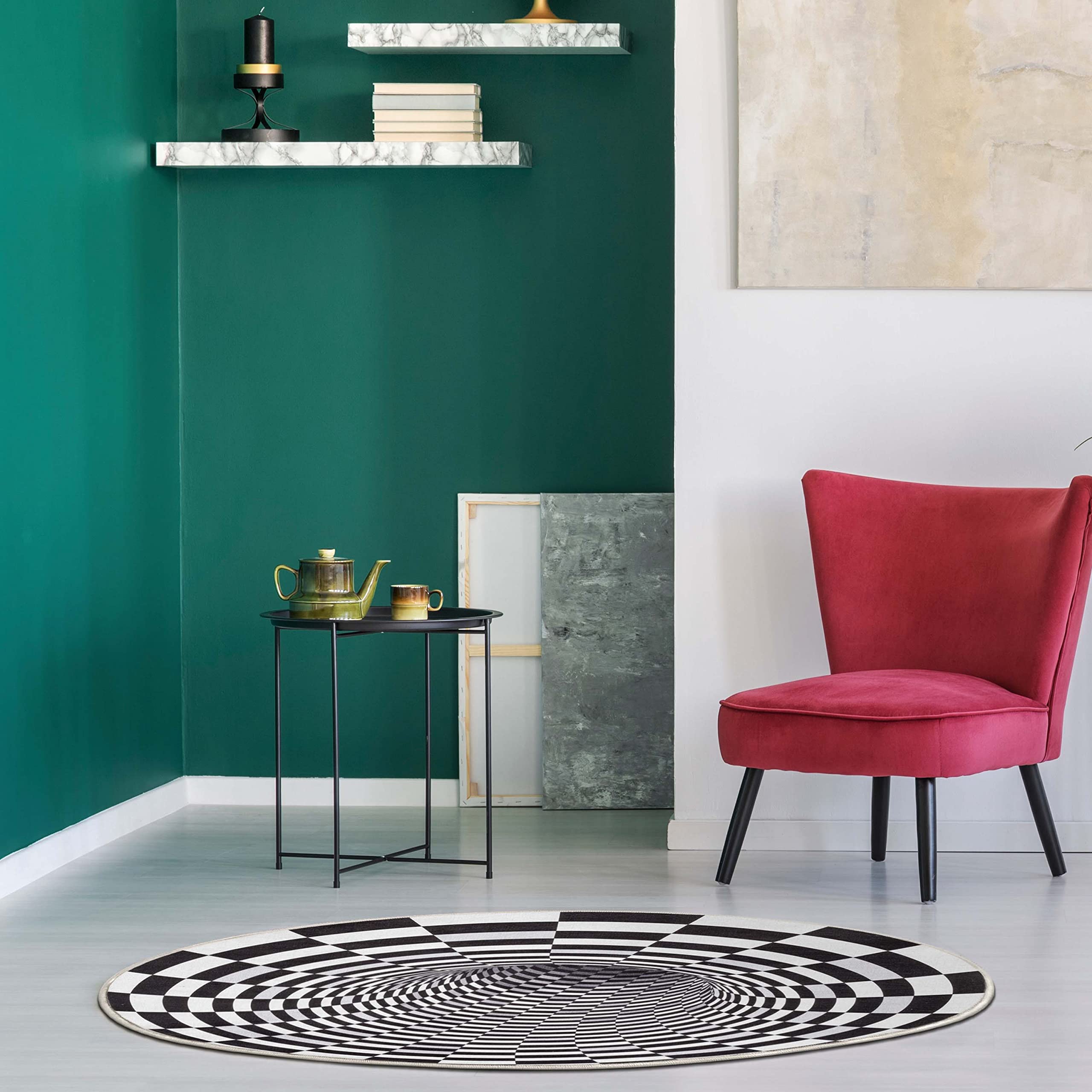 Well Woven Vortex Black & White 3D Vortex Optical Illusion 3'3" Round Bottomless Hole Area Rug